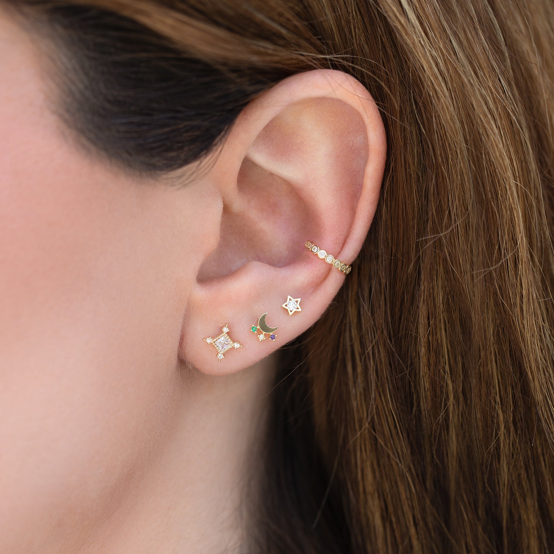 14k Solid Gold Diamond Stud