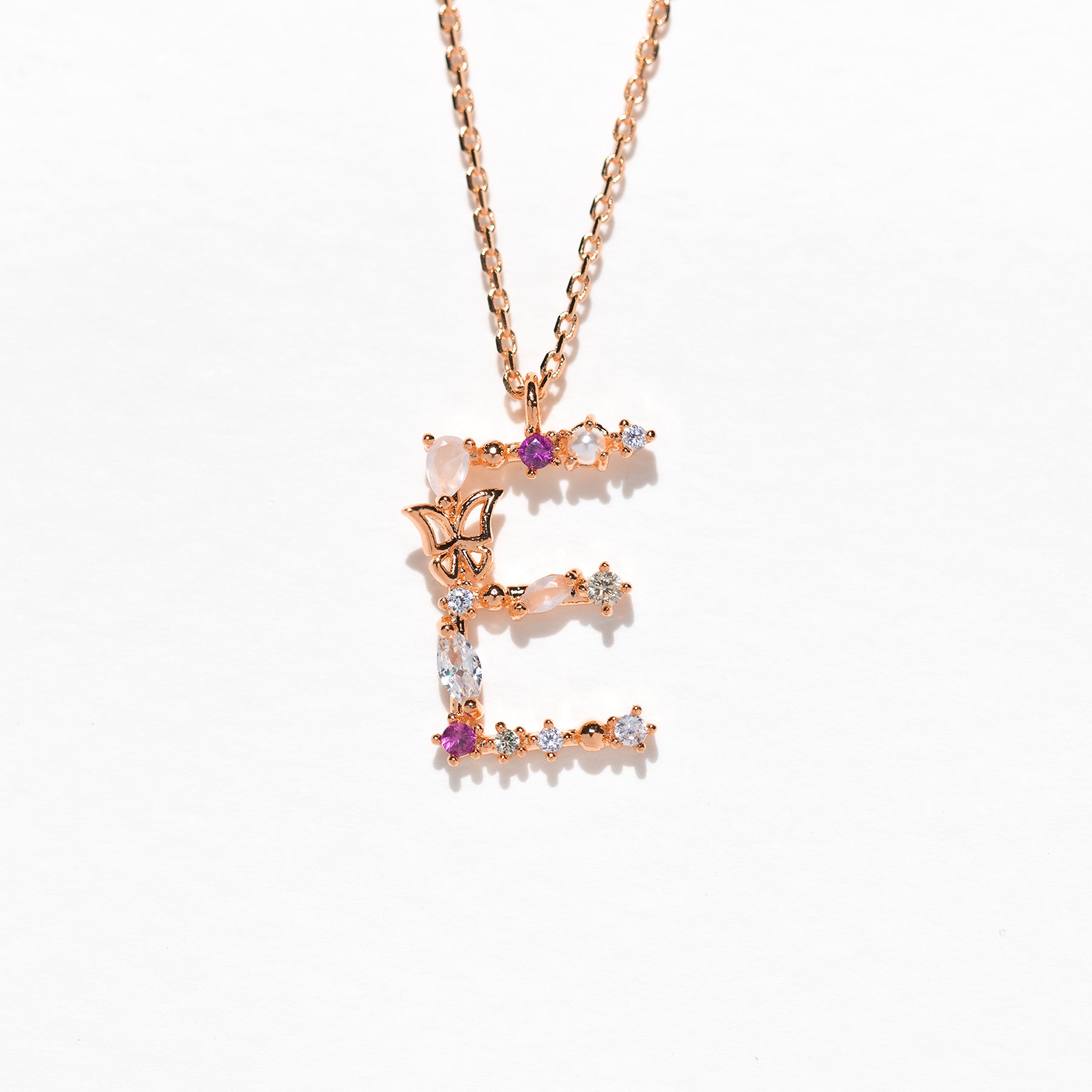 Flutterfly Stone Initial Necklace