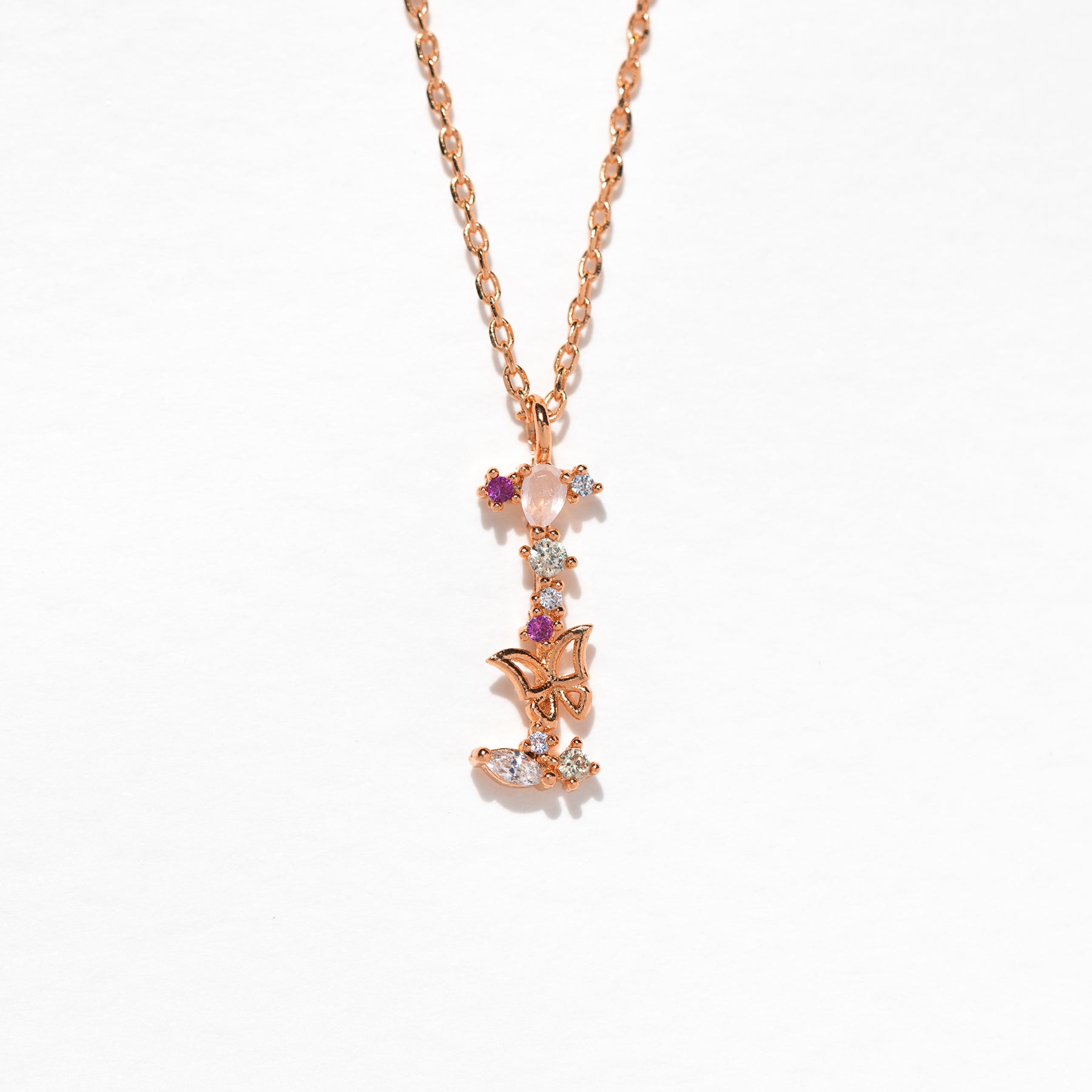 Flutterfly Stone Initial Necklace