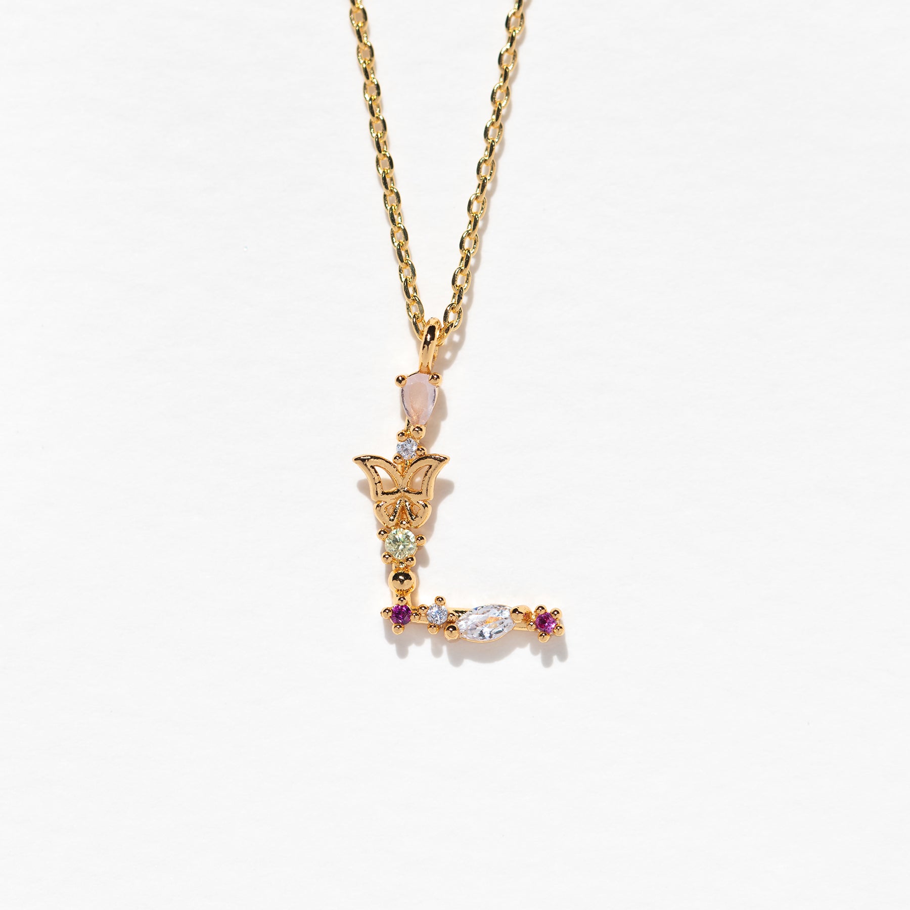 Flutterfly Stone Initial Necklace