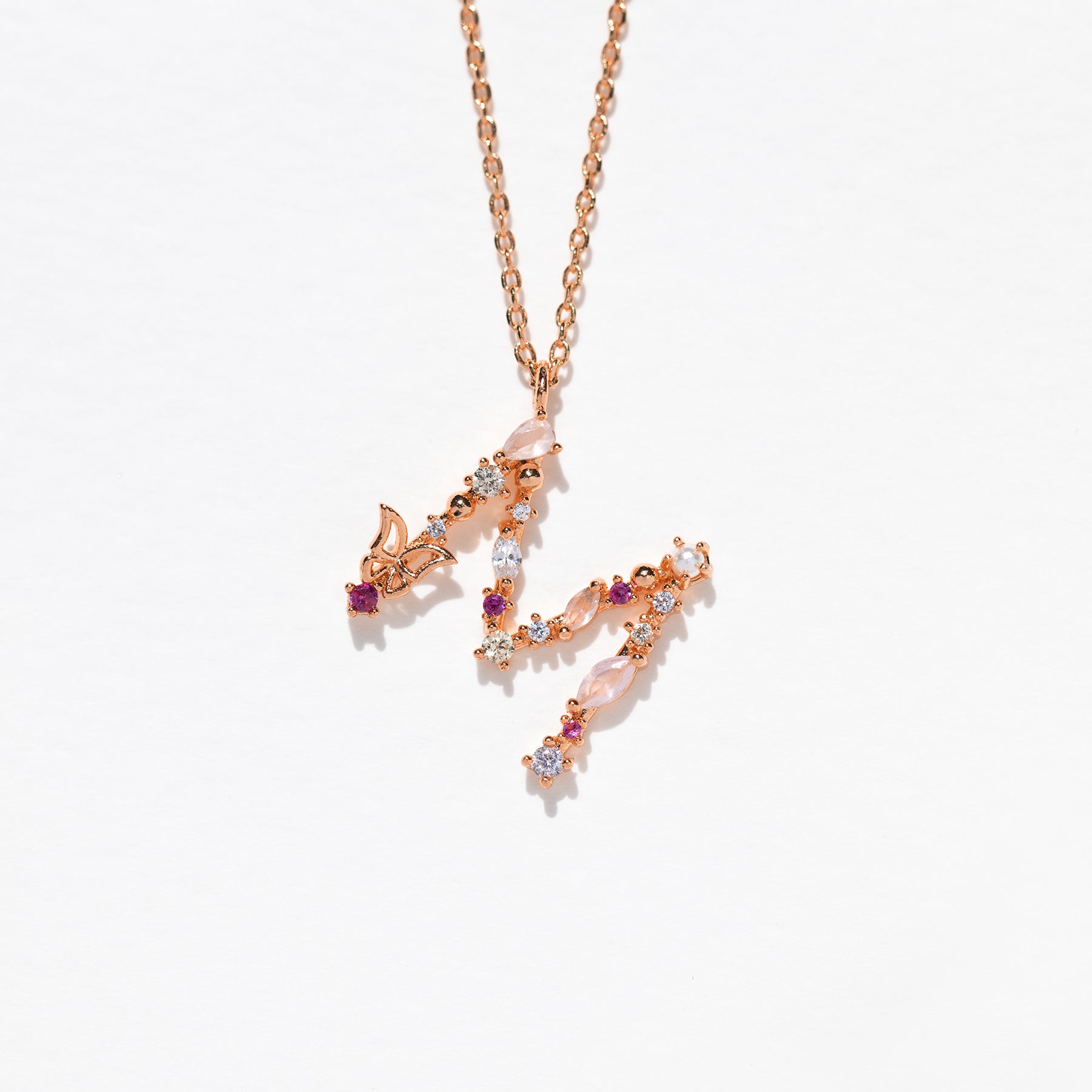 Flutterfly Stone Initial Necklace