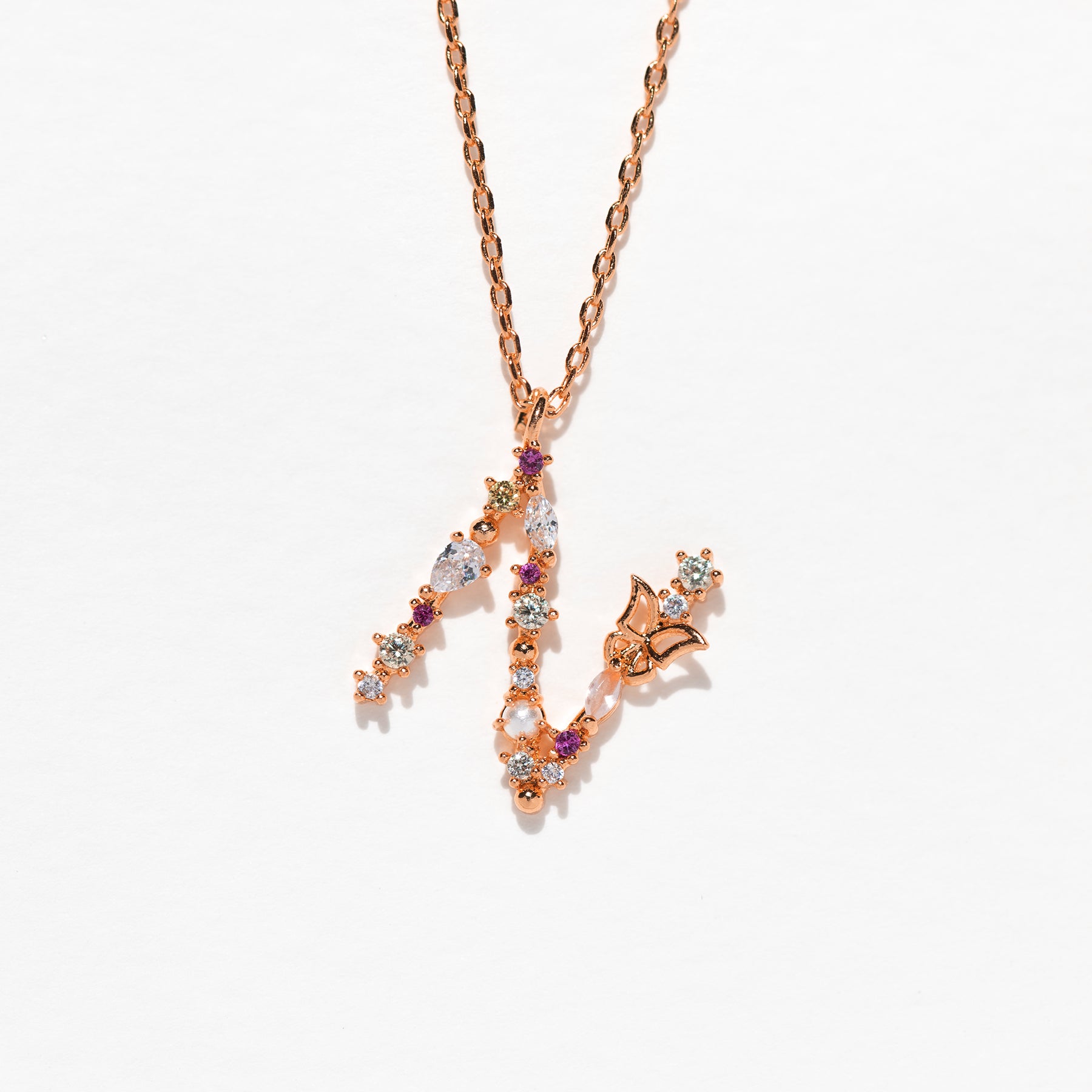 Flutterfly Stone Initial Necklace