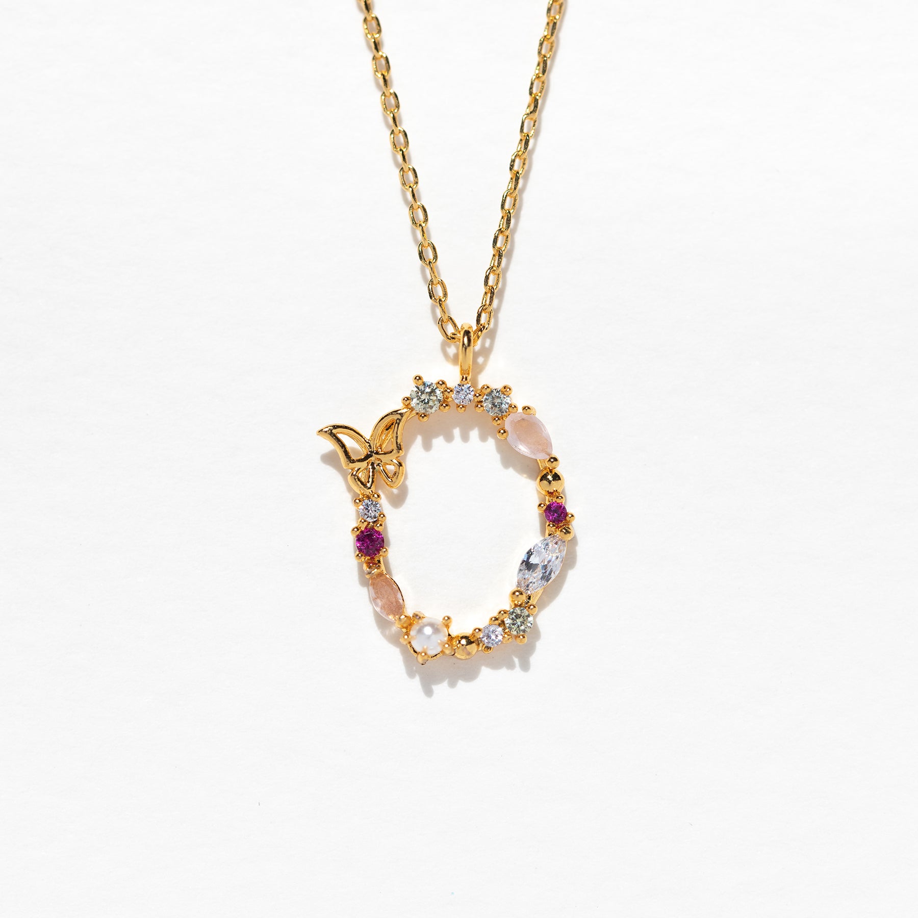 Flutterfly Stone Initial Necklace