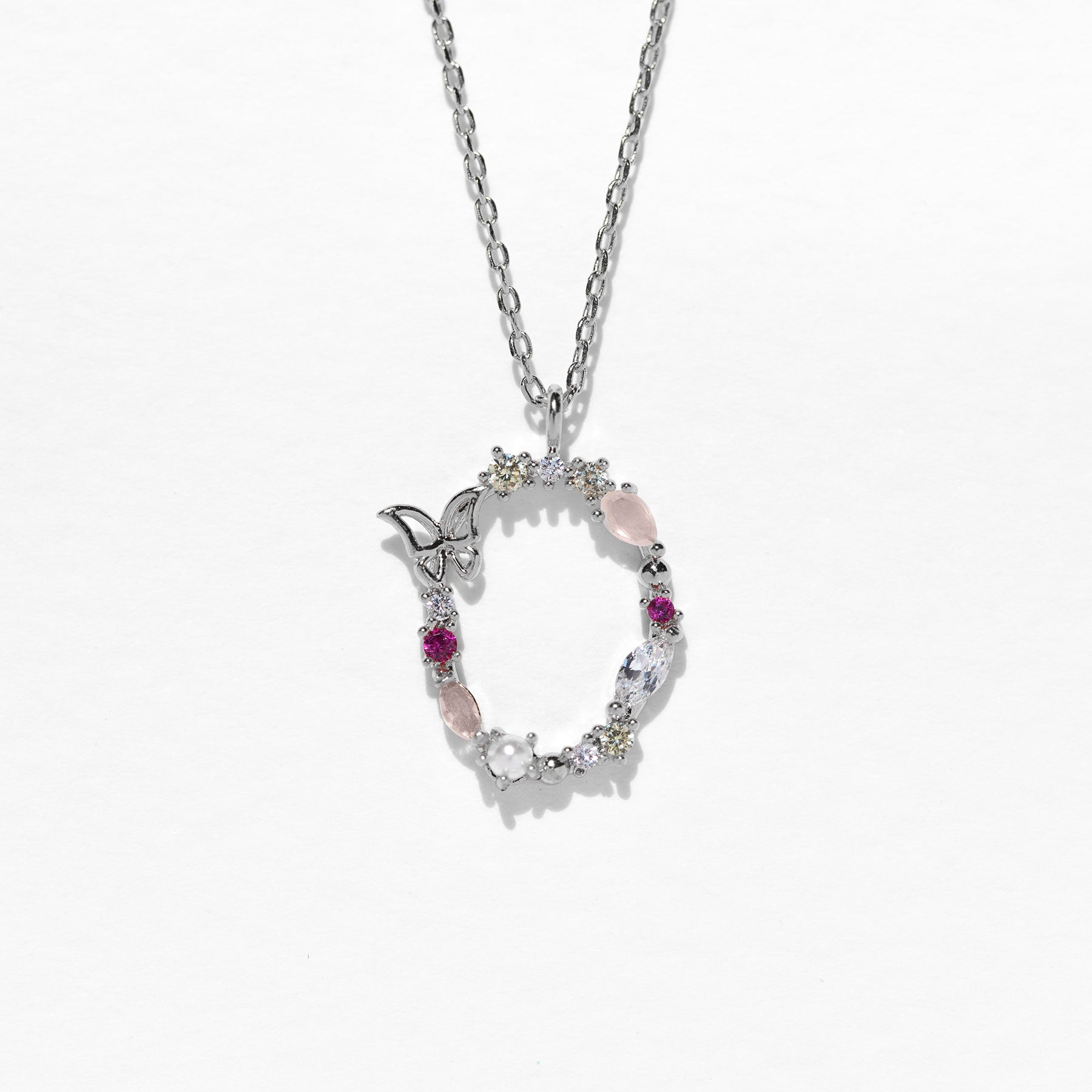 Flutterfly Stone Initial Necklace