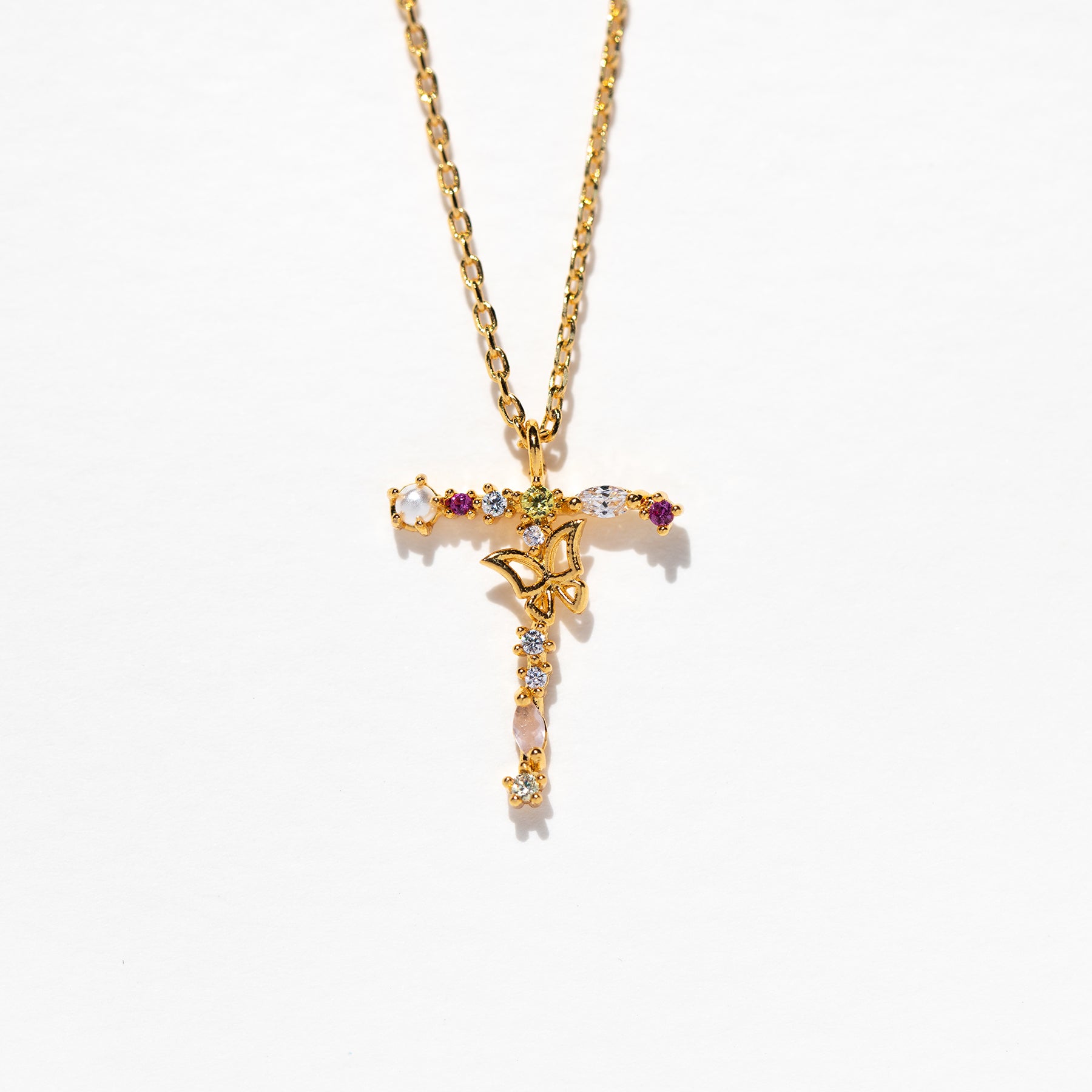 Flutterfly Stone Initial Necklace