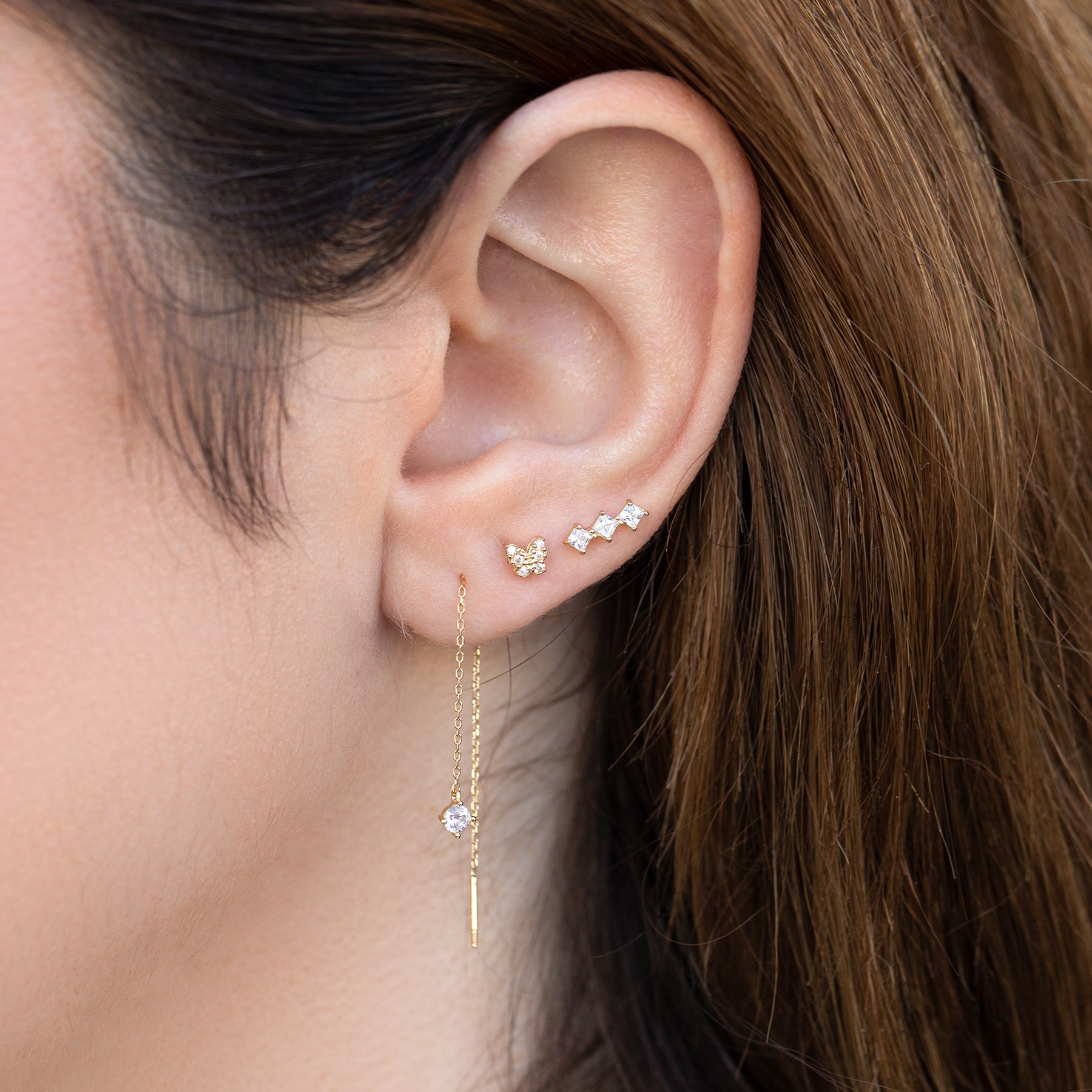 14k Solid Gold Dia Threader Earring