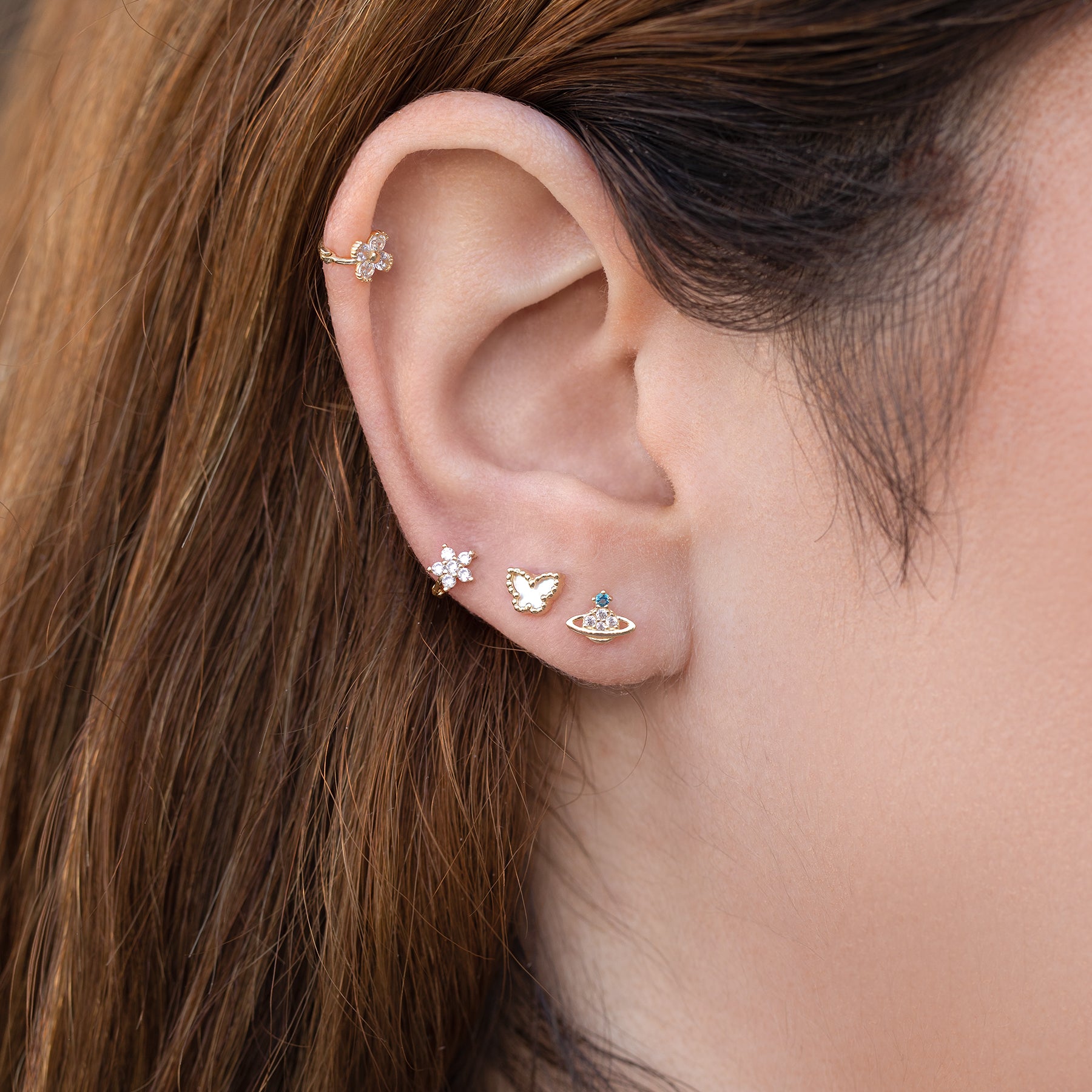 14k Solid Gold Pearlescent Butterfly Ball Back Stud