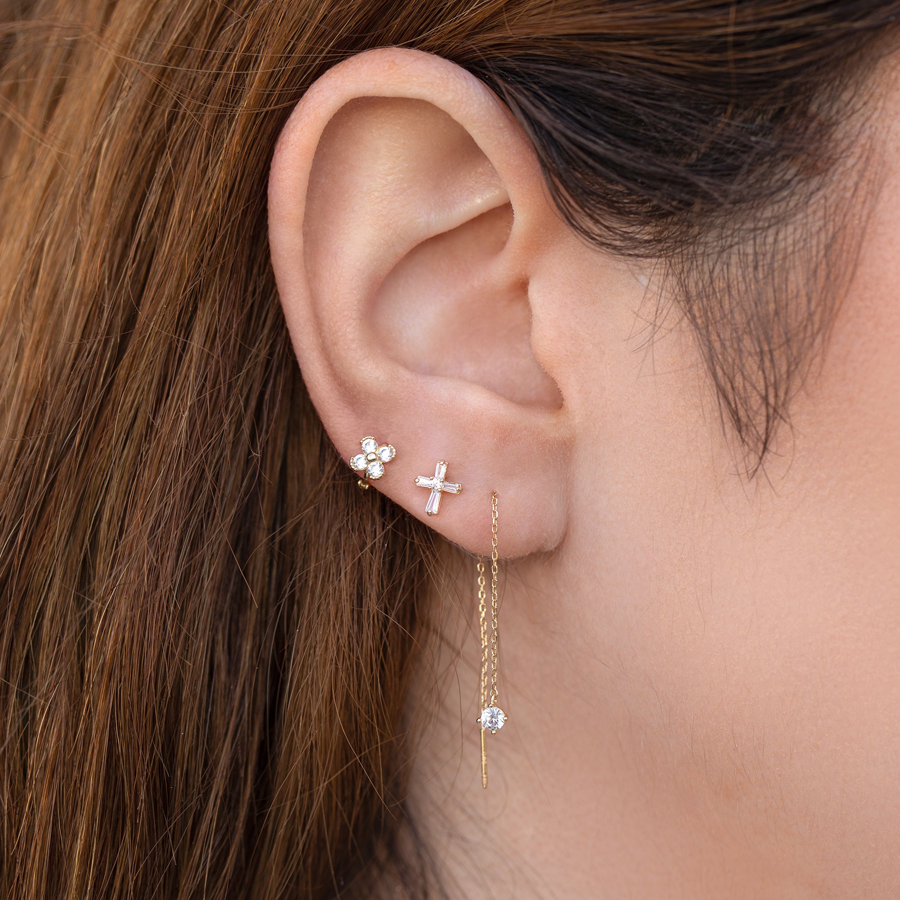 14k Solid Gold Dia Threader Earring