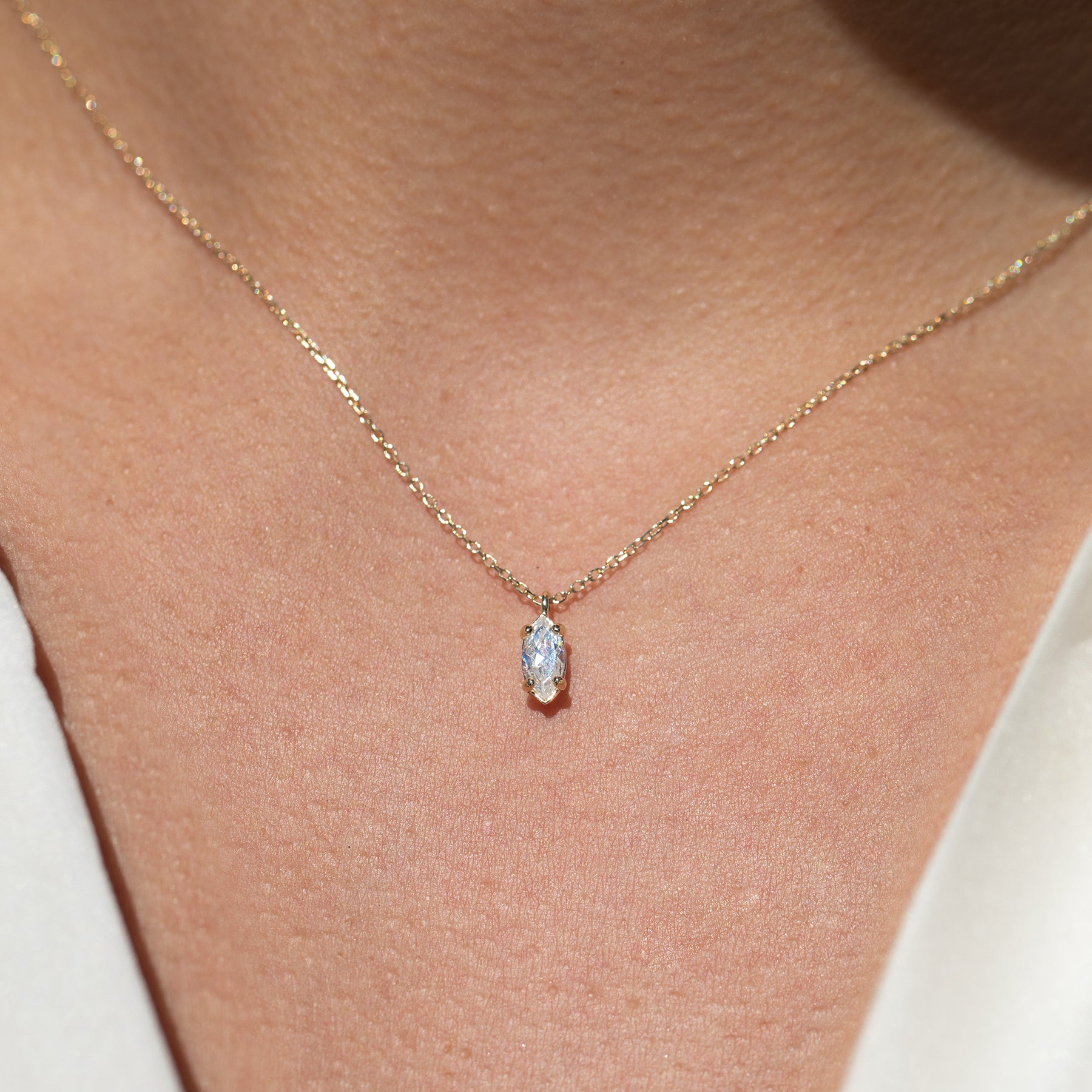 14k Solid Gold Marquise Shimmer Necklace