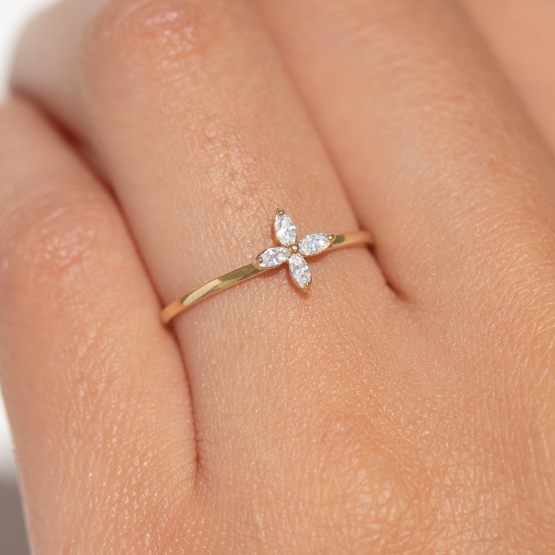 14k Solid Gold Crystal Clear Ring