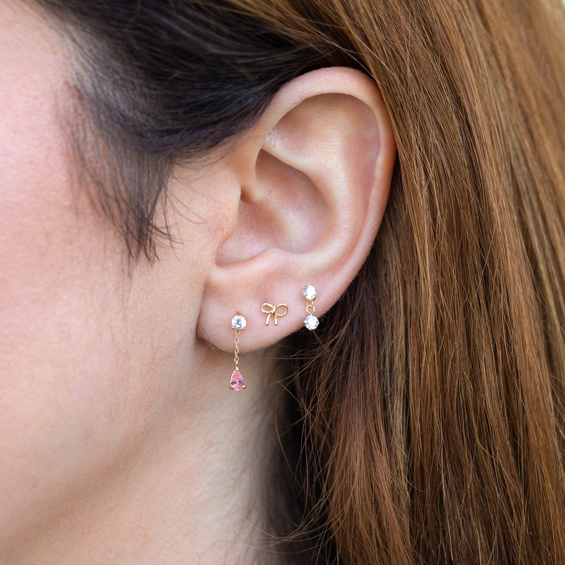 14k Solid Gold Lil Bow Ball Back Stud