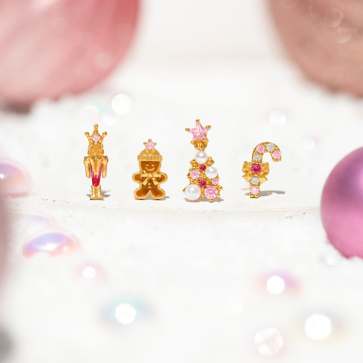 Pink Christmas Stud Set