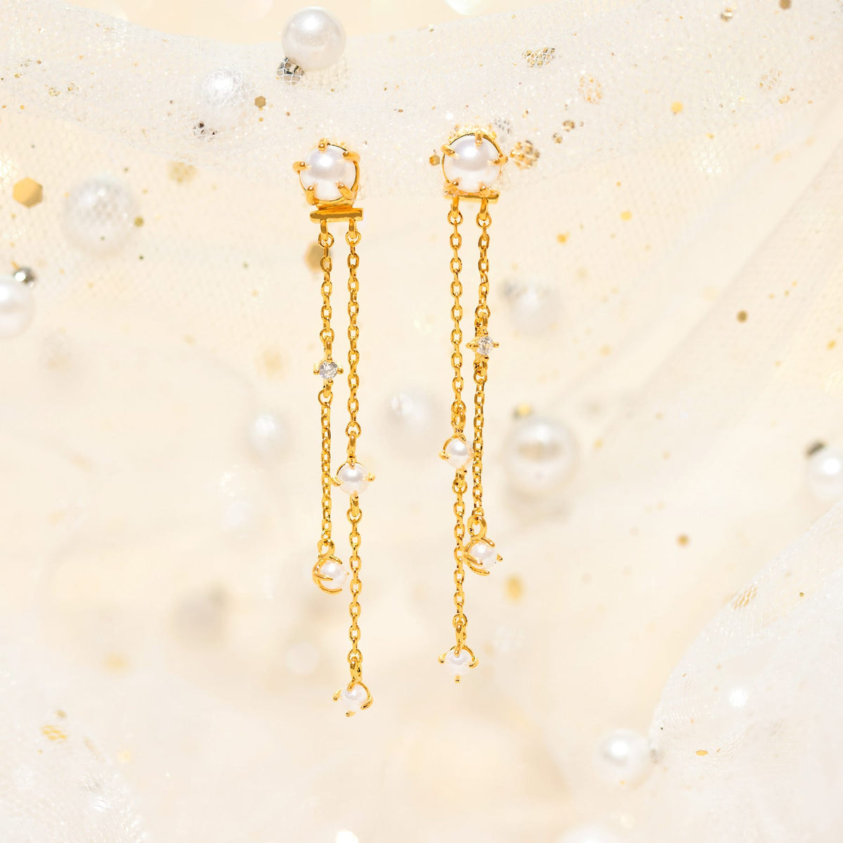 Pearl & Tinsel Dangle Earrings