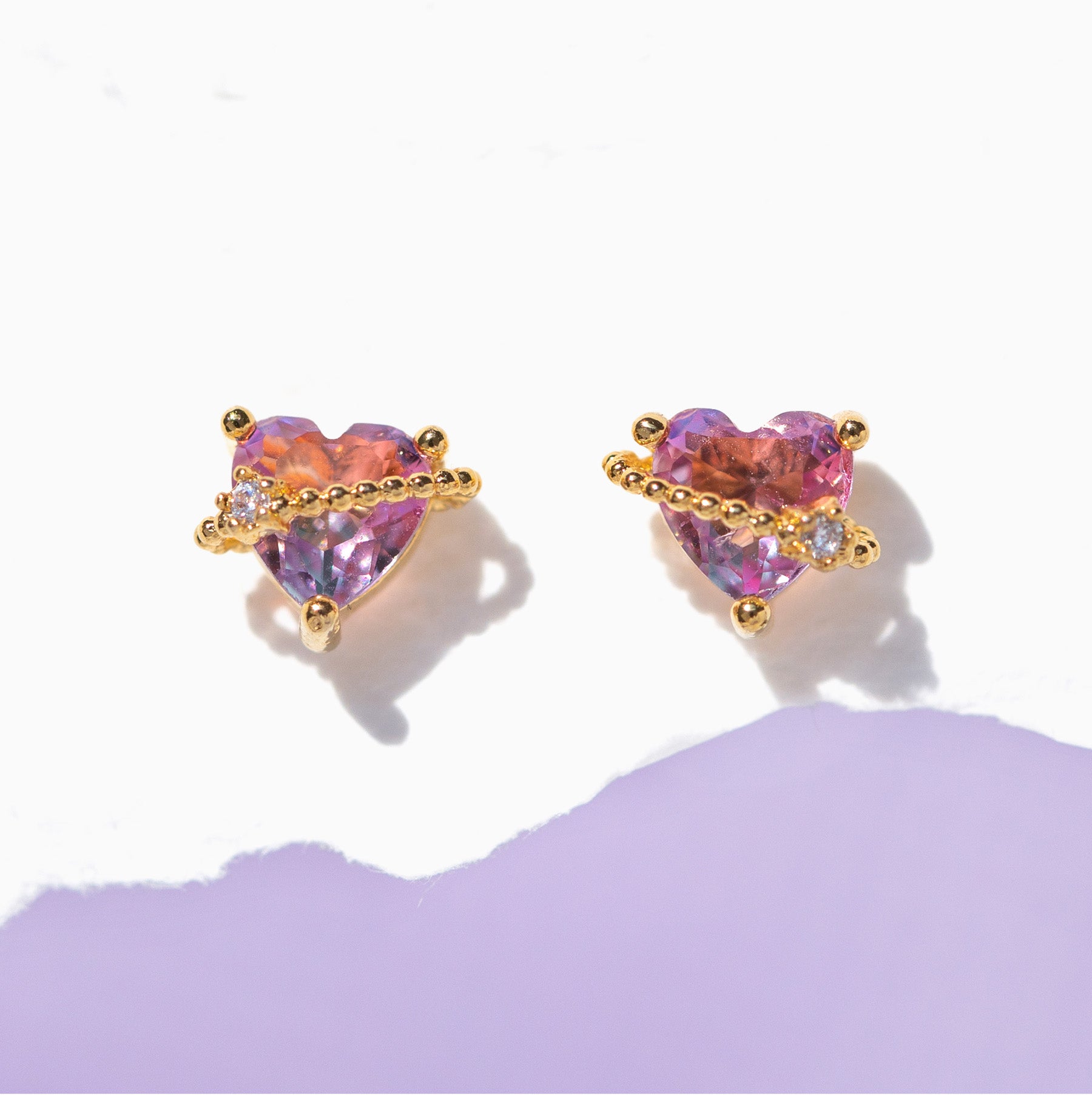 10K Yellow Gold Amethyst Heart Shaped Stud Earrings hotsell with Sterling Silver Clutch