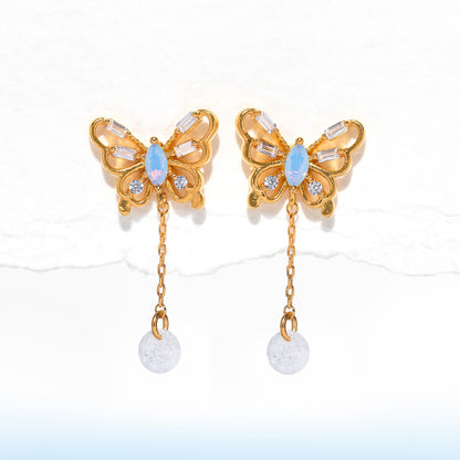 Dewy Butterfly Dangle Earrings