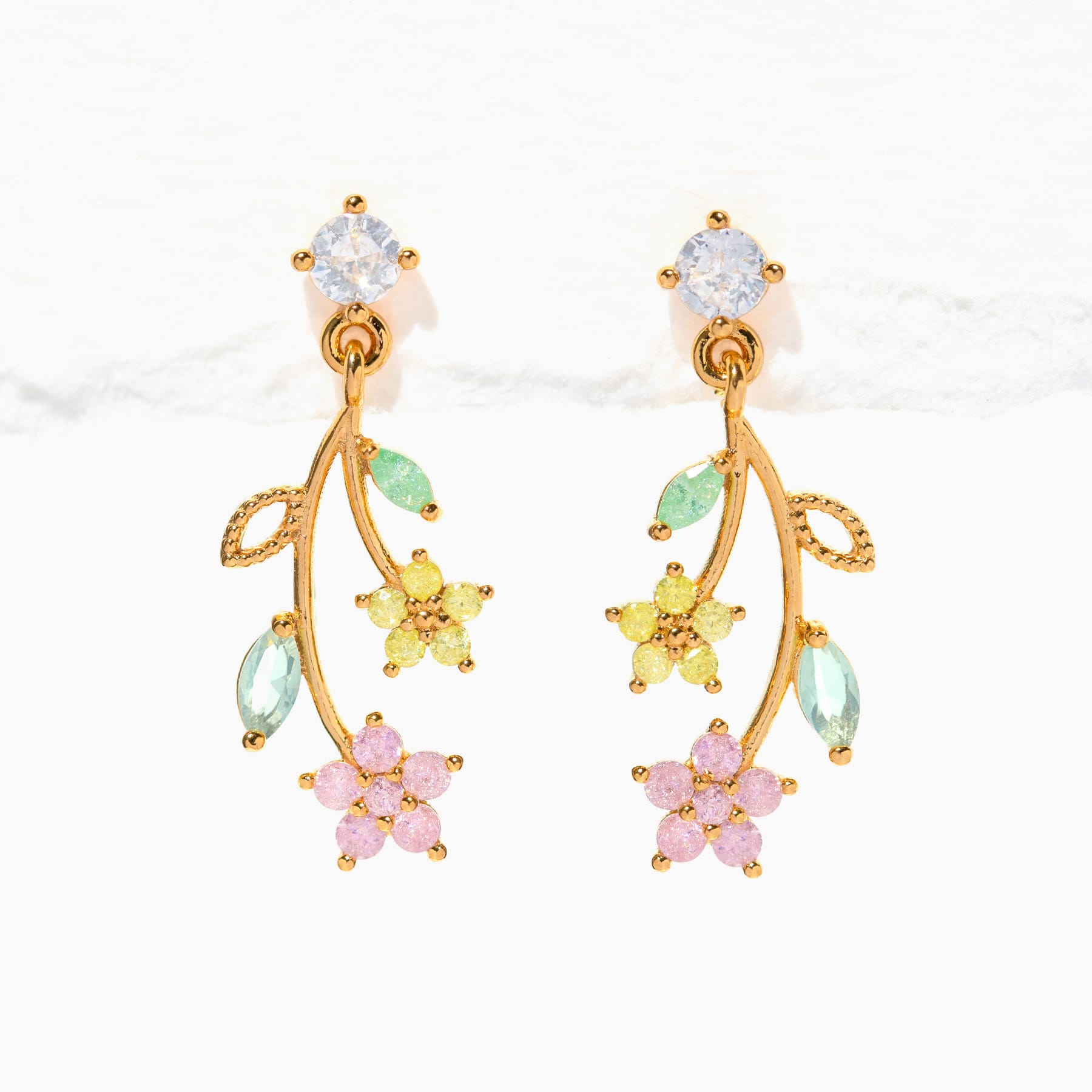 Flower Stem Dangle Earrings