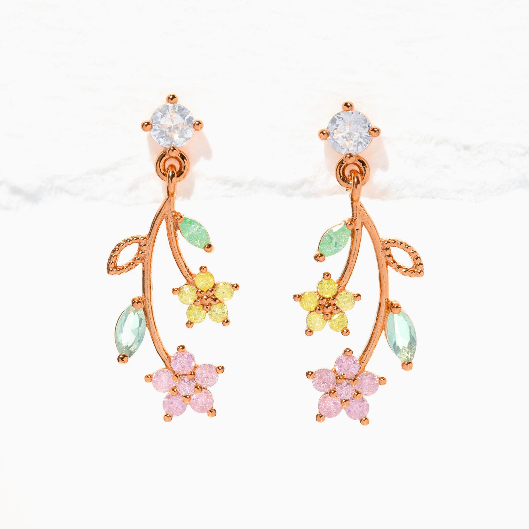 Flower Stem Dangle Earrings