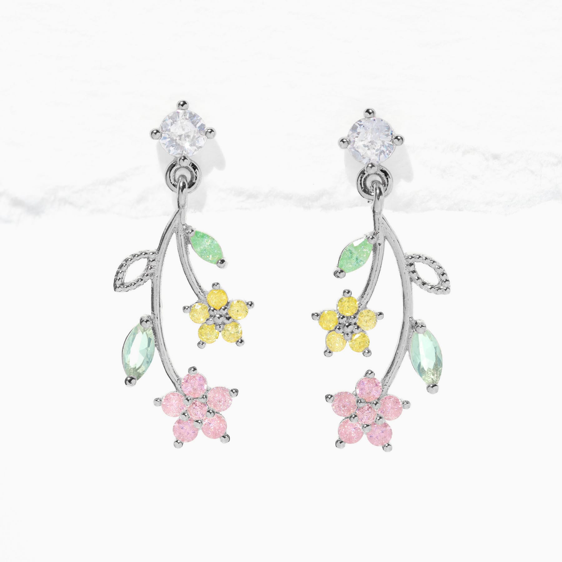 Flower Stem Dangle Earrings