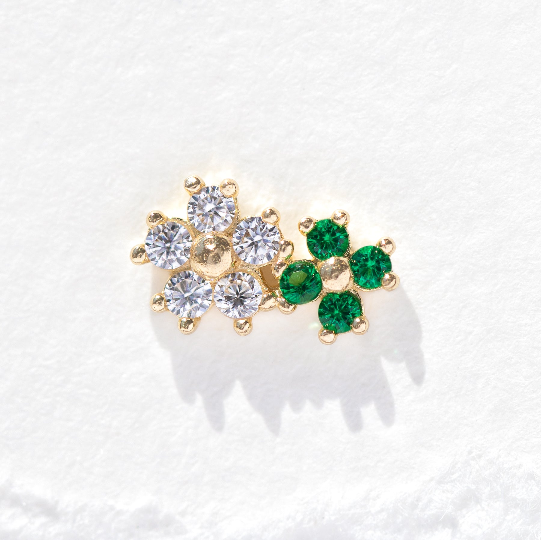 14k Solid Gold Emerald Daisy Stud