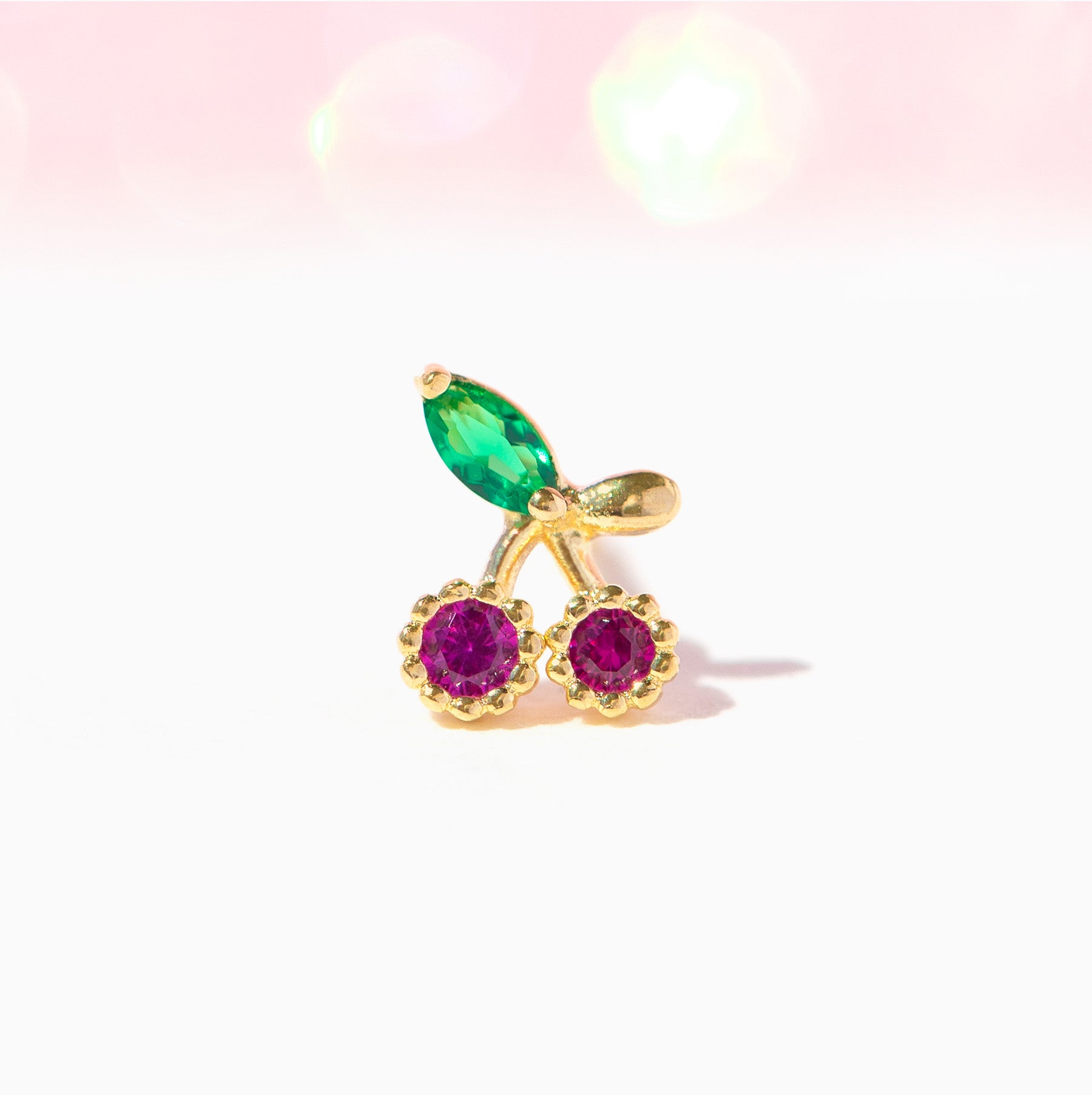 14k Solid Gold Red Cherry Stud