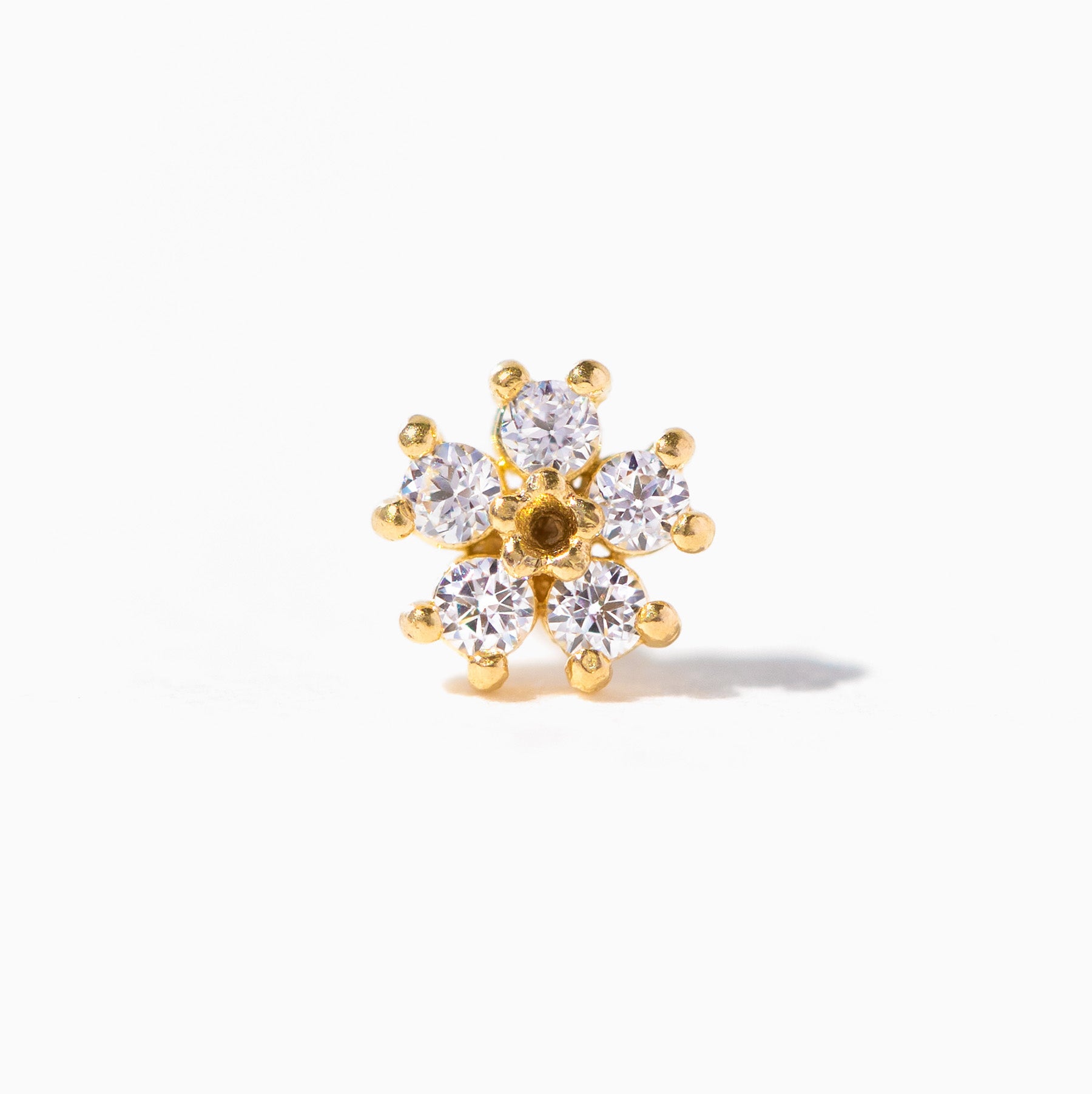 14k Solid Gold Tiny Flower Stud