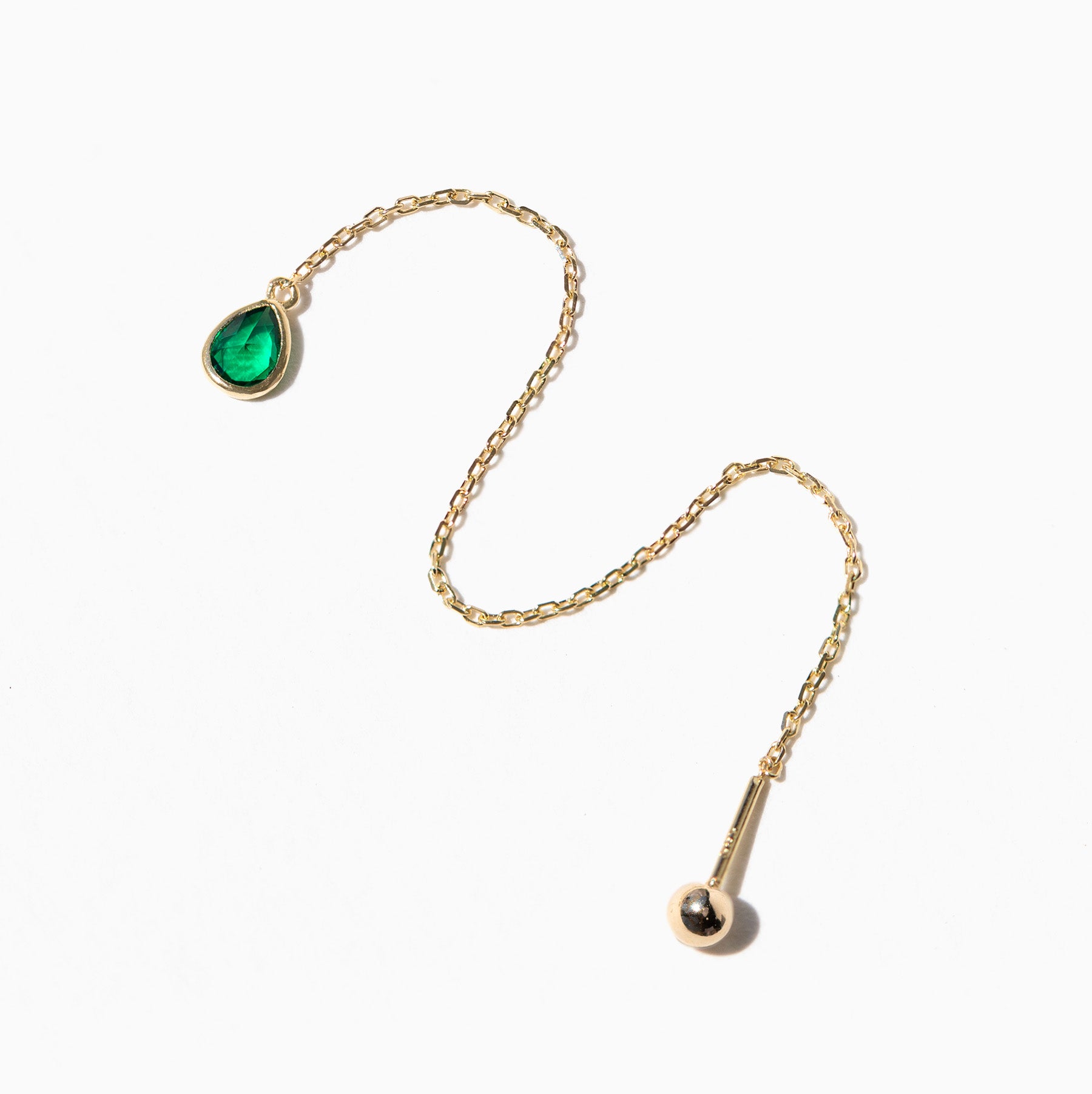 14k Solid Gold Emerald Threader Earring