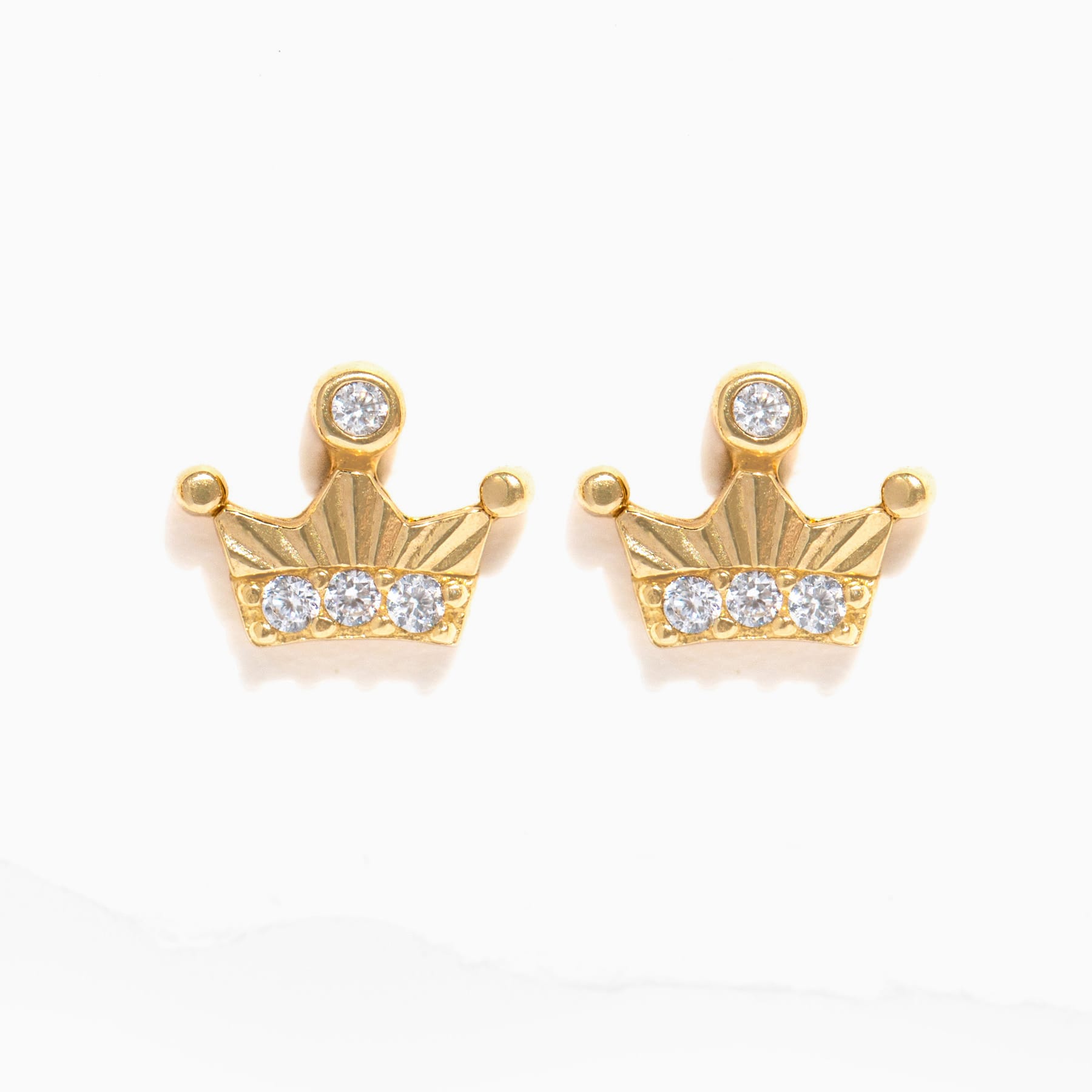 14k Solid Gold Crown Jewel Studs