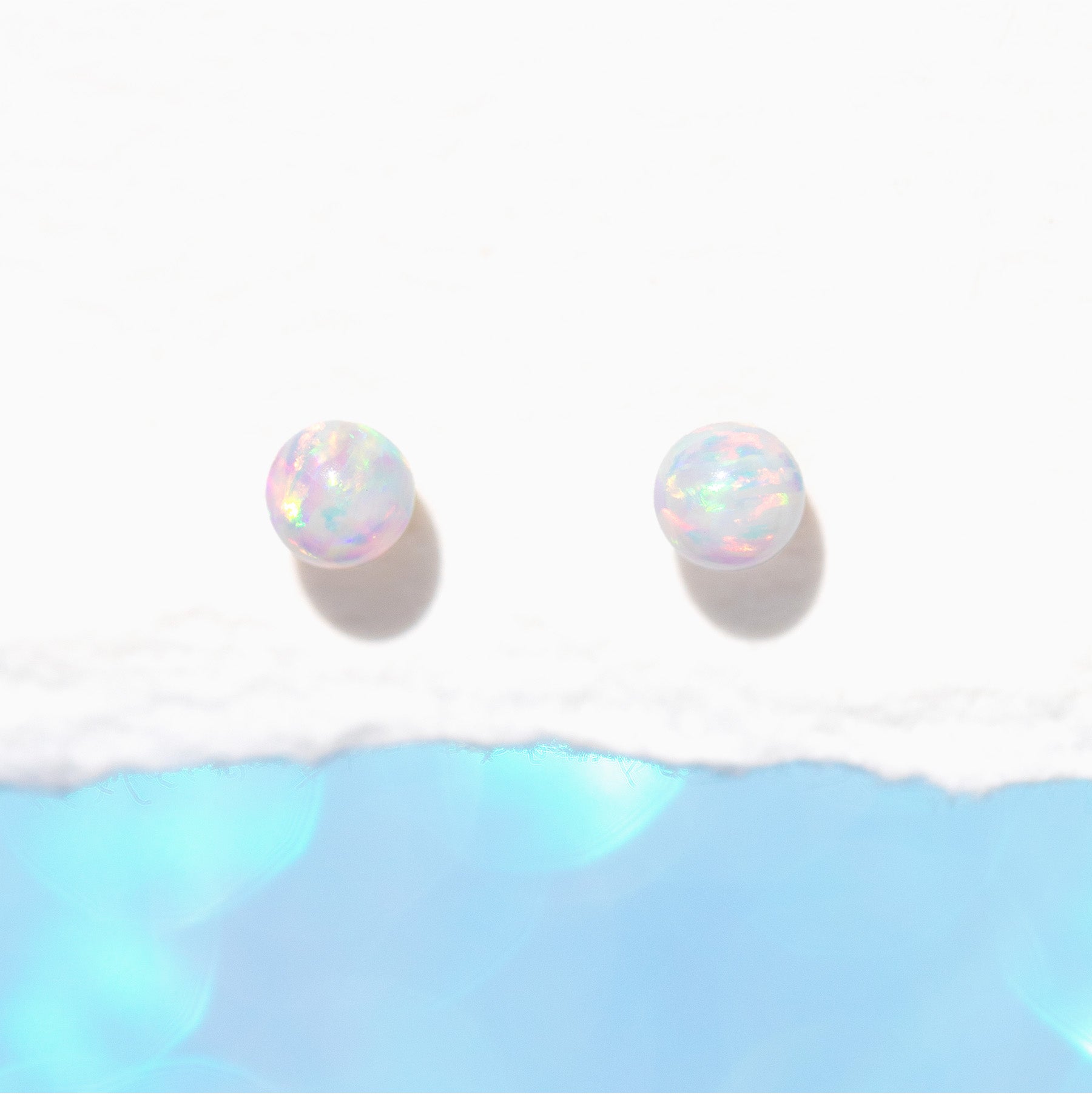 14k Solid Gold Tiny Opal Stud Earrings