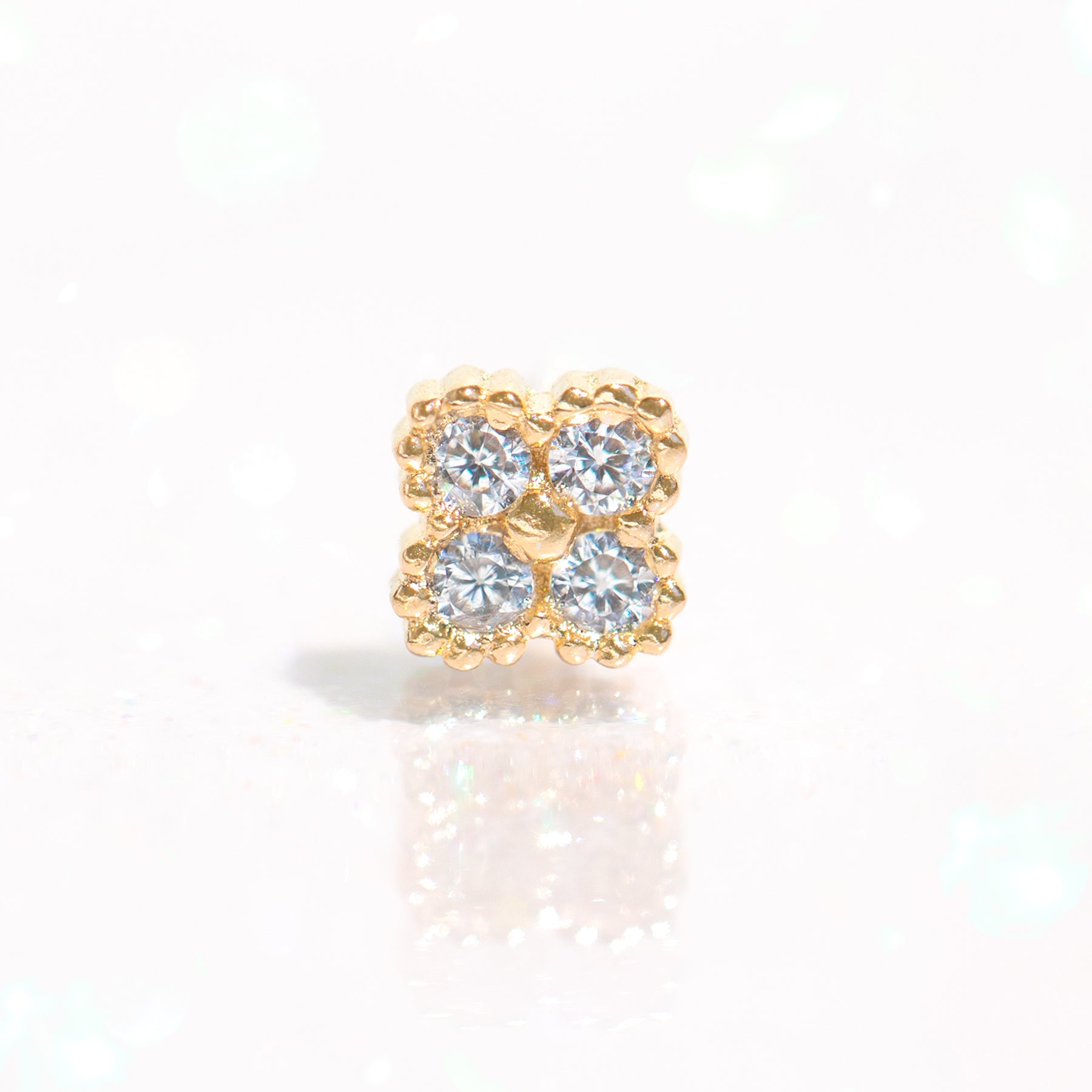 10k Solid Gold Clear Clover Stud