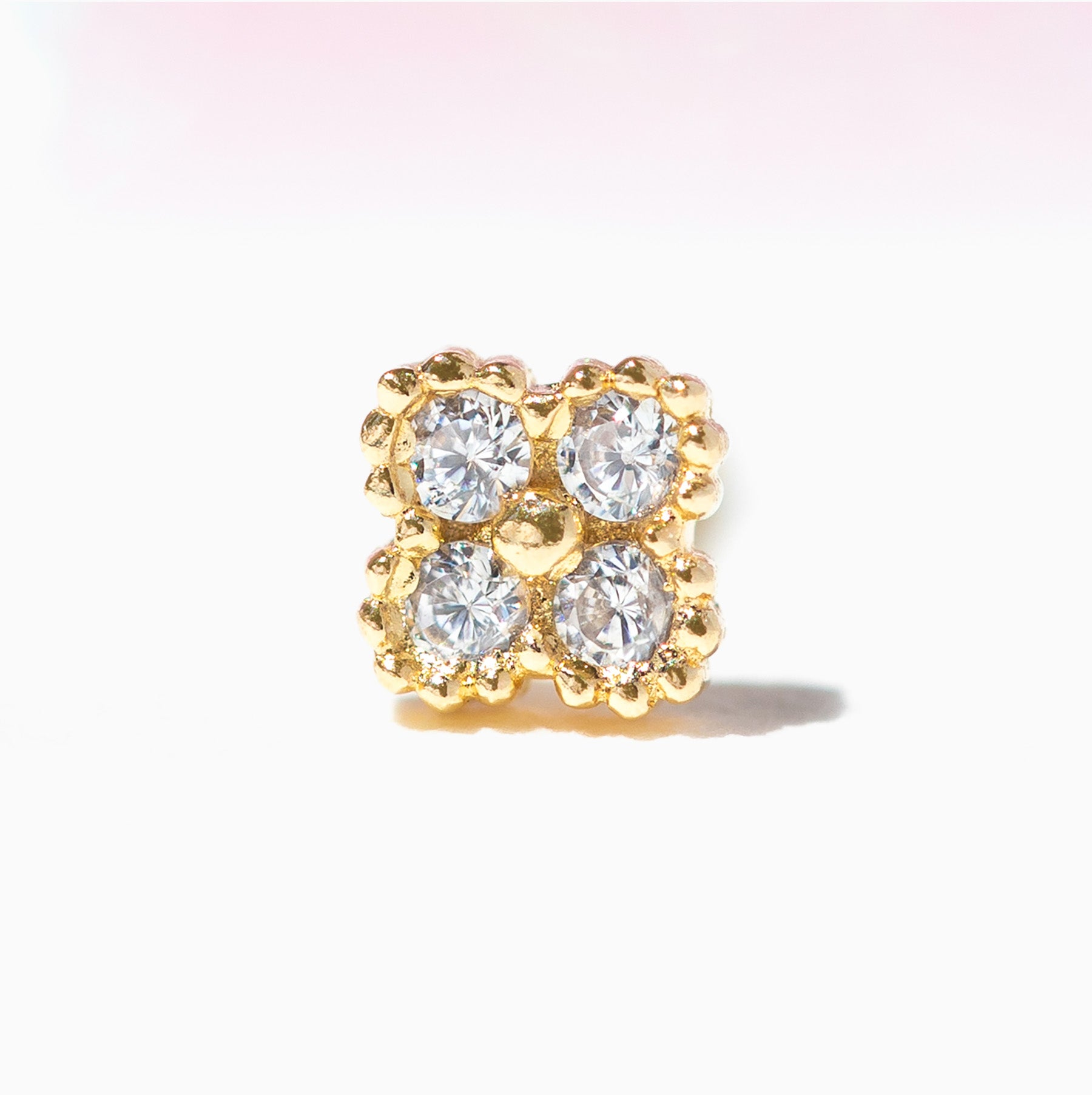 10k Solid Gold Clear Clover Stud