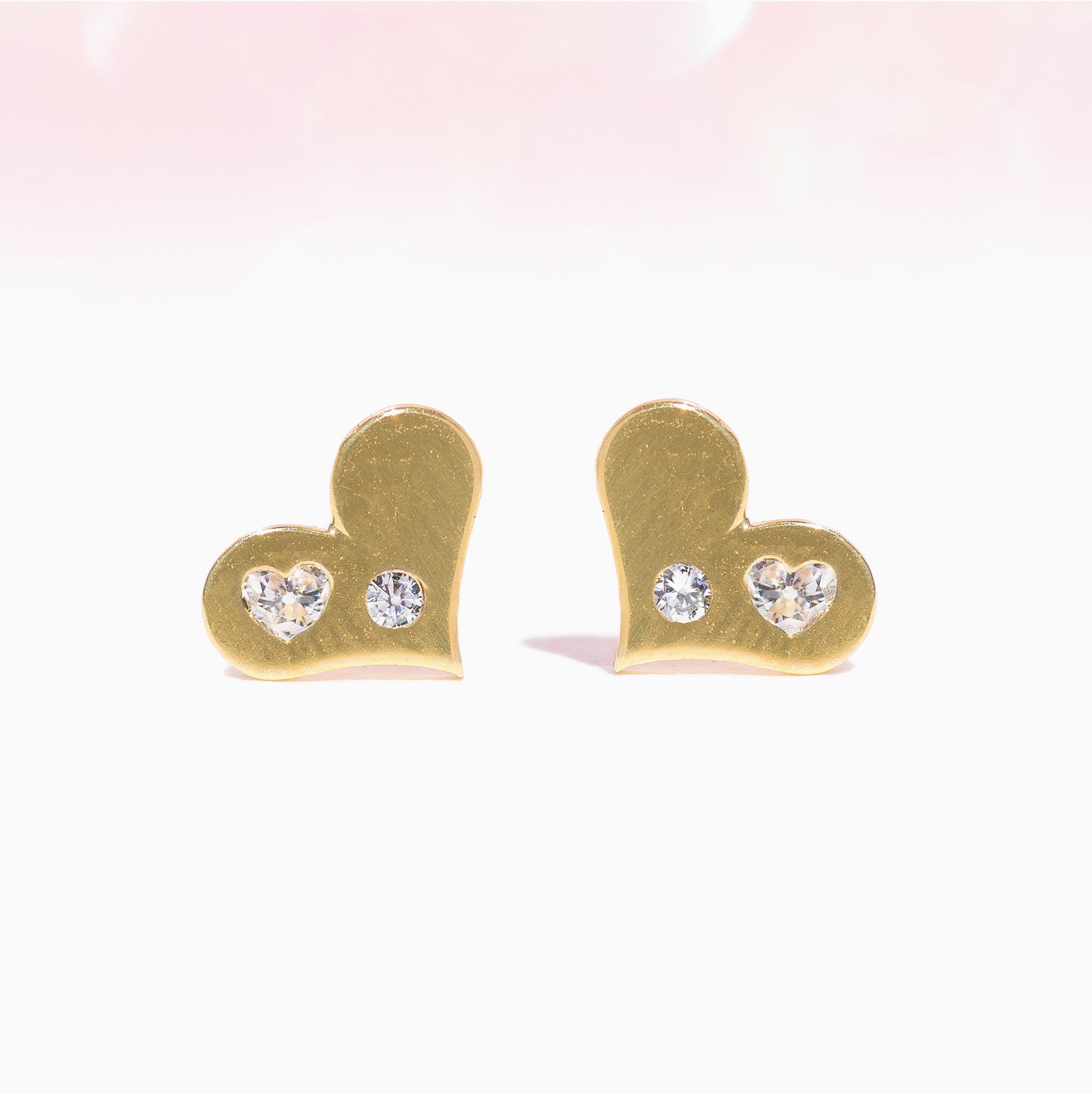 14k Solid Gold Heart of Gold Stud Earrings - Main Image