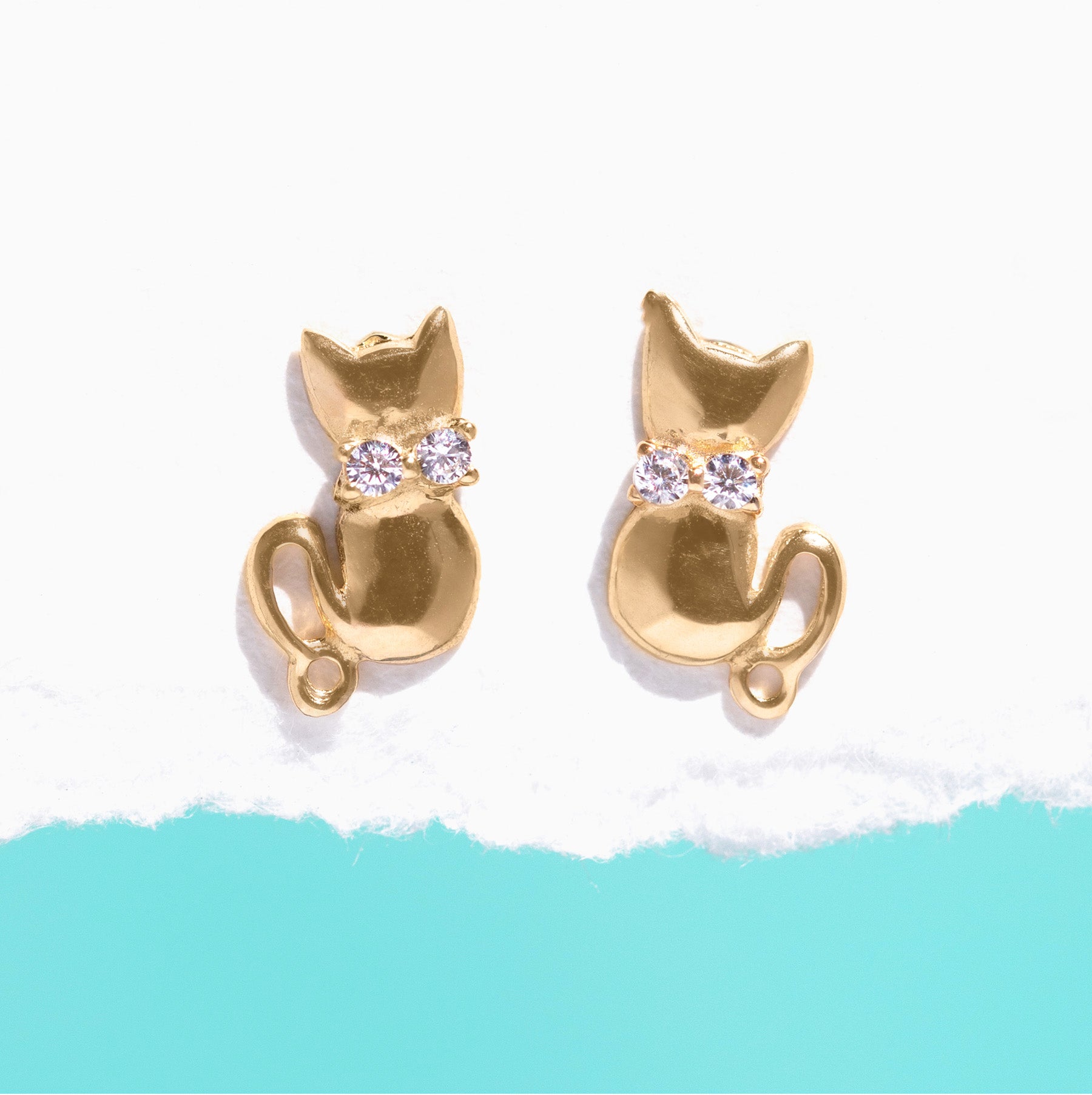14k Solid Gold Meow Stud Earrings