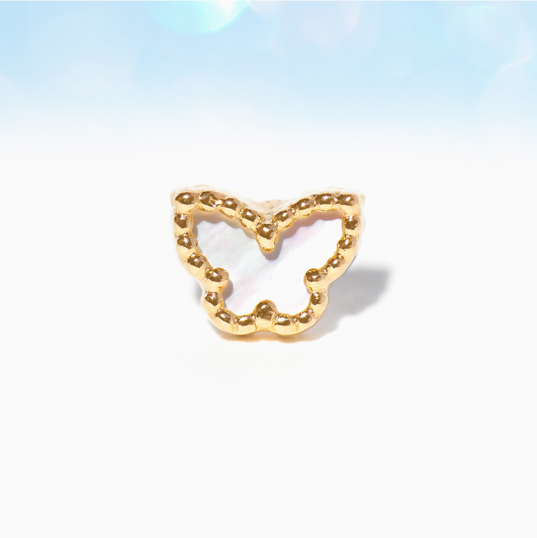 14k Solid Gold Pearlescent Butterfly Ball Back Stud