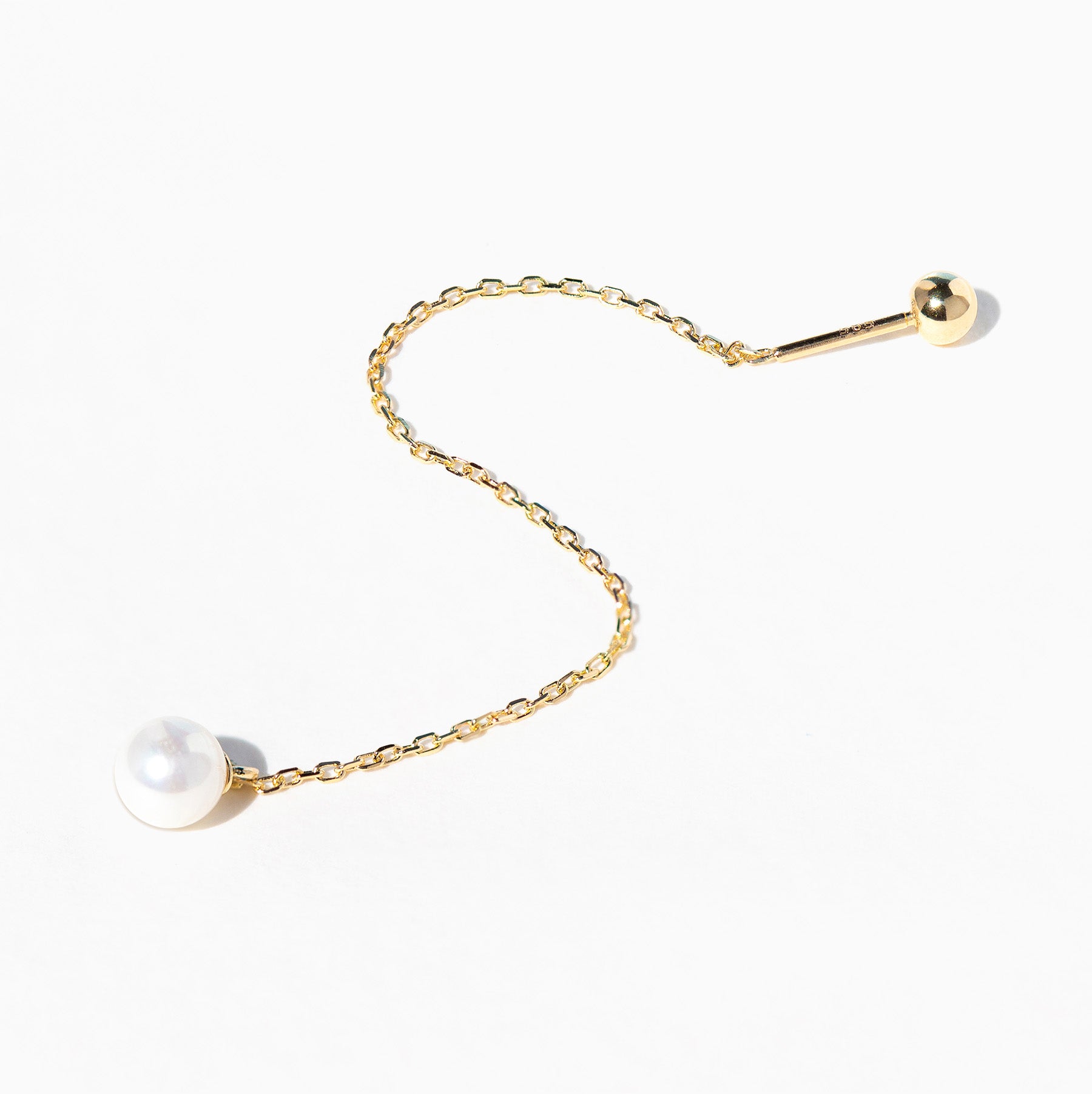 14k Solid Gold Pearl Threader Earring