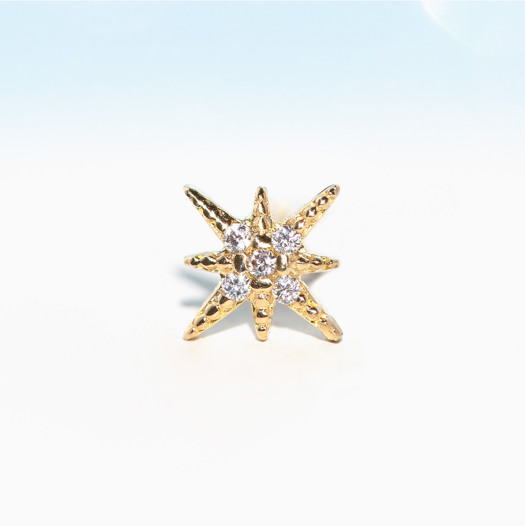10k Solid Gold Starburst Ball Back Stud