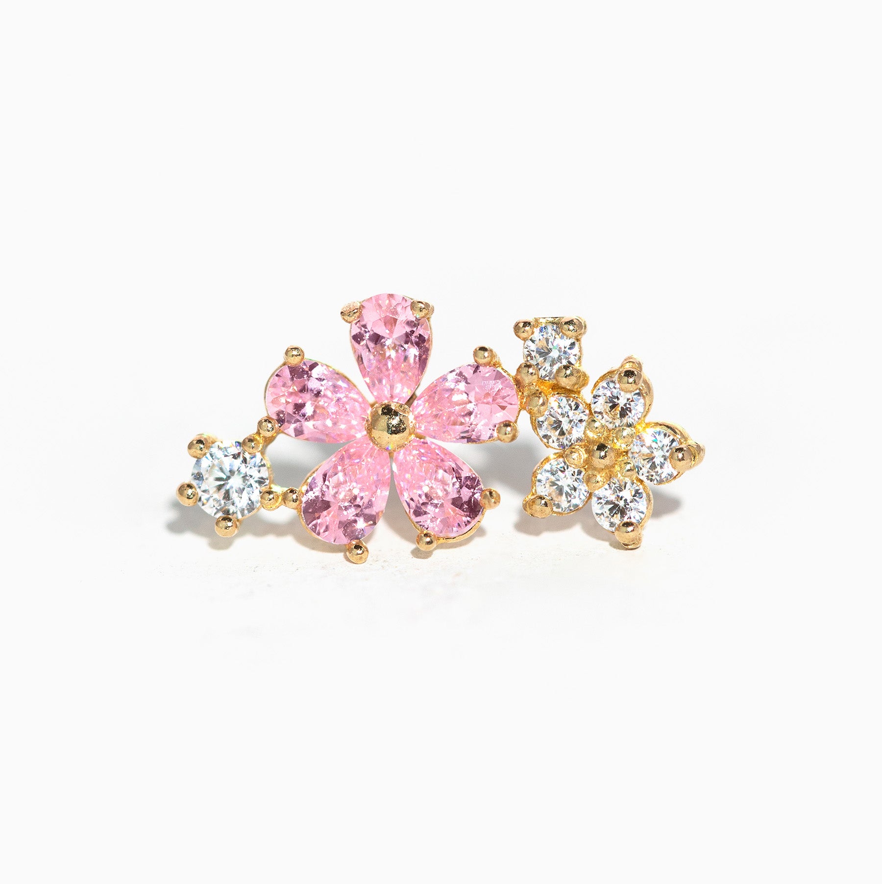 10k Solid Gold Pink Petals Ball Back Crawler Stud