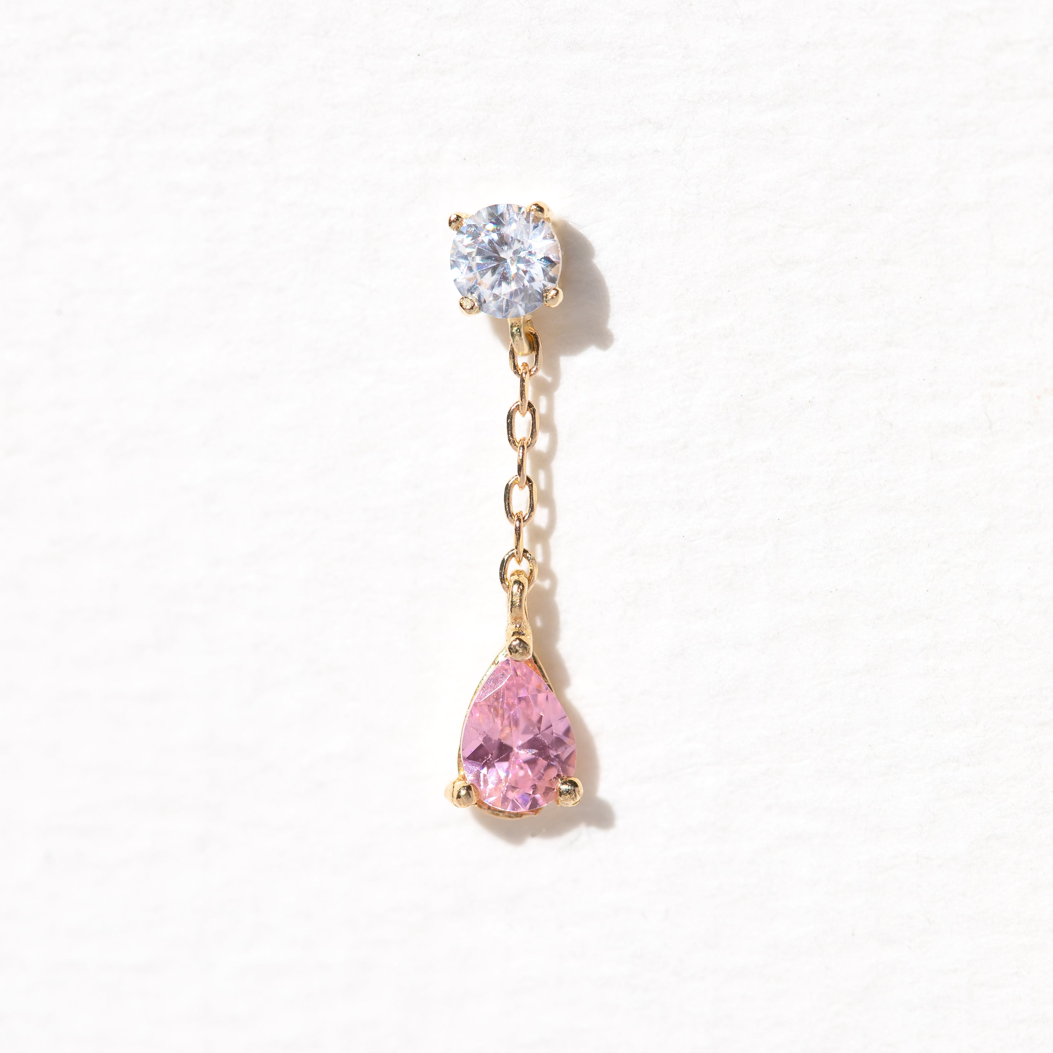 10k Solid Gold Pink Allure Dangle Ball Back Stud