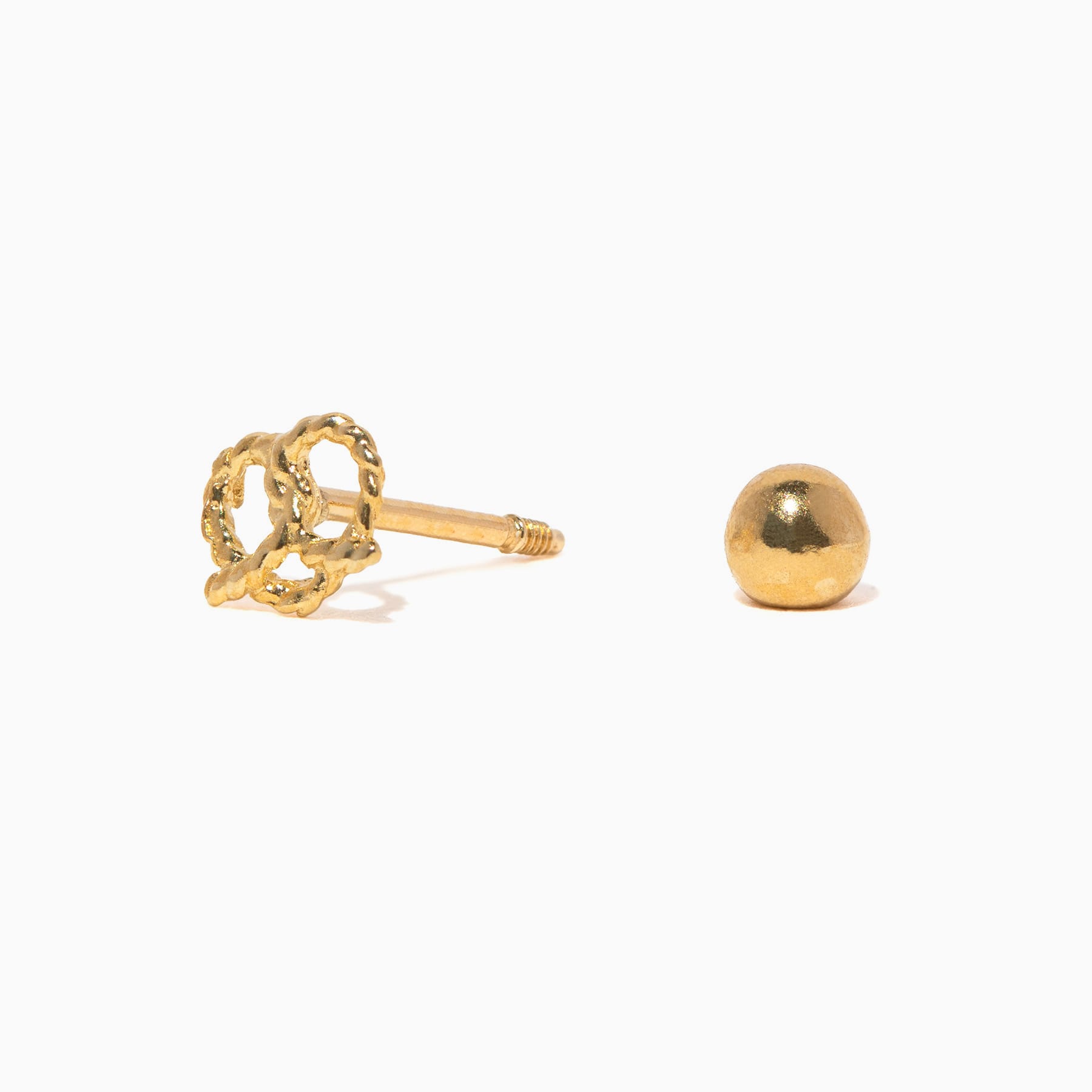 10k Solid Gold Pretzel Twist Ball Back Stud