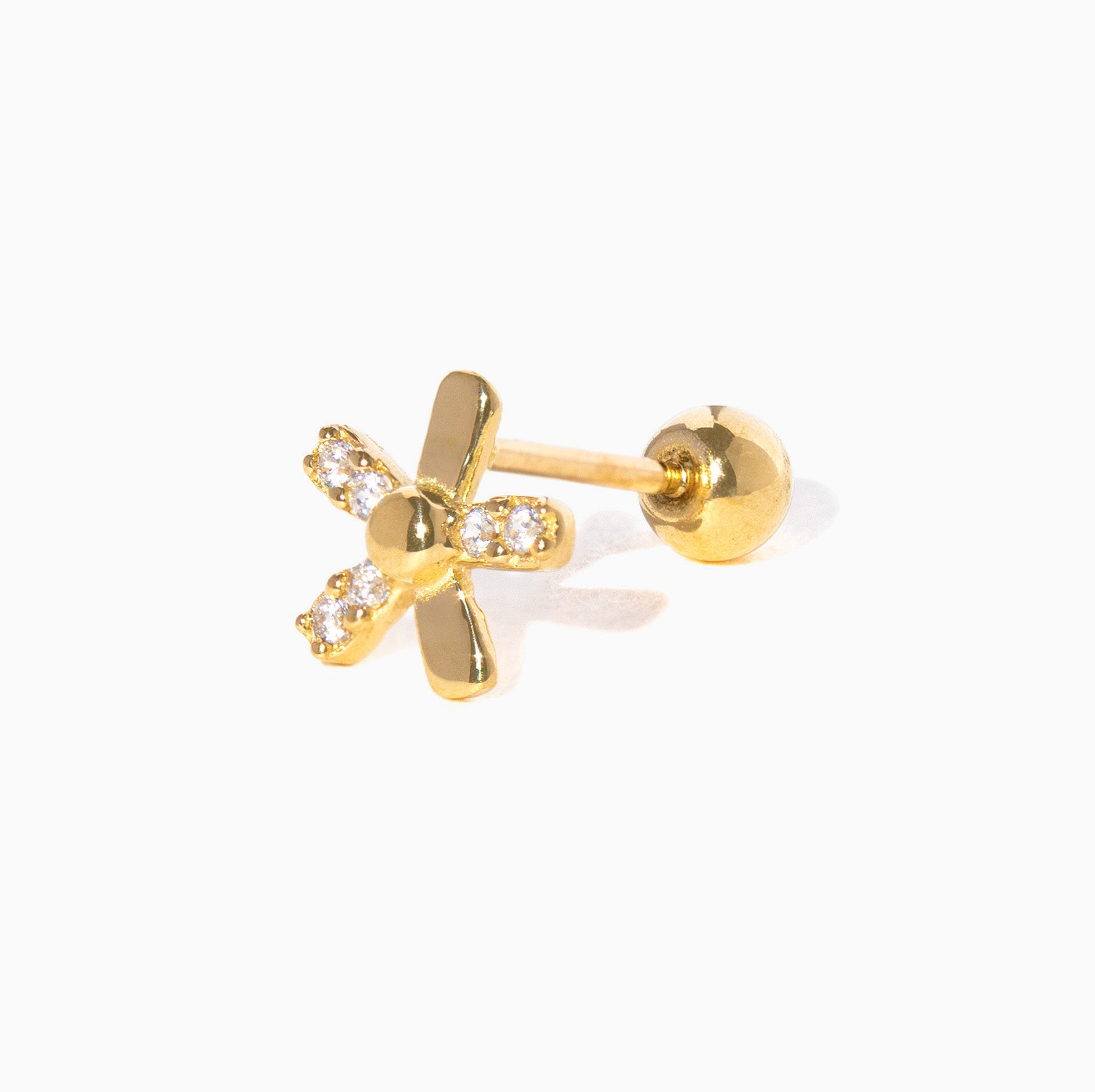 10k Solid Gold Pinwheel Ball Back Stud