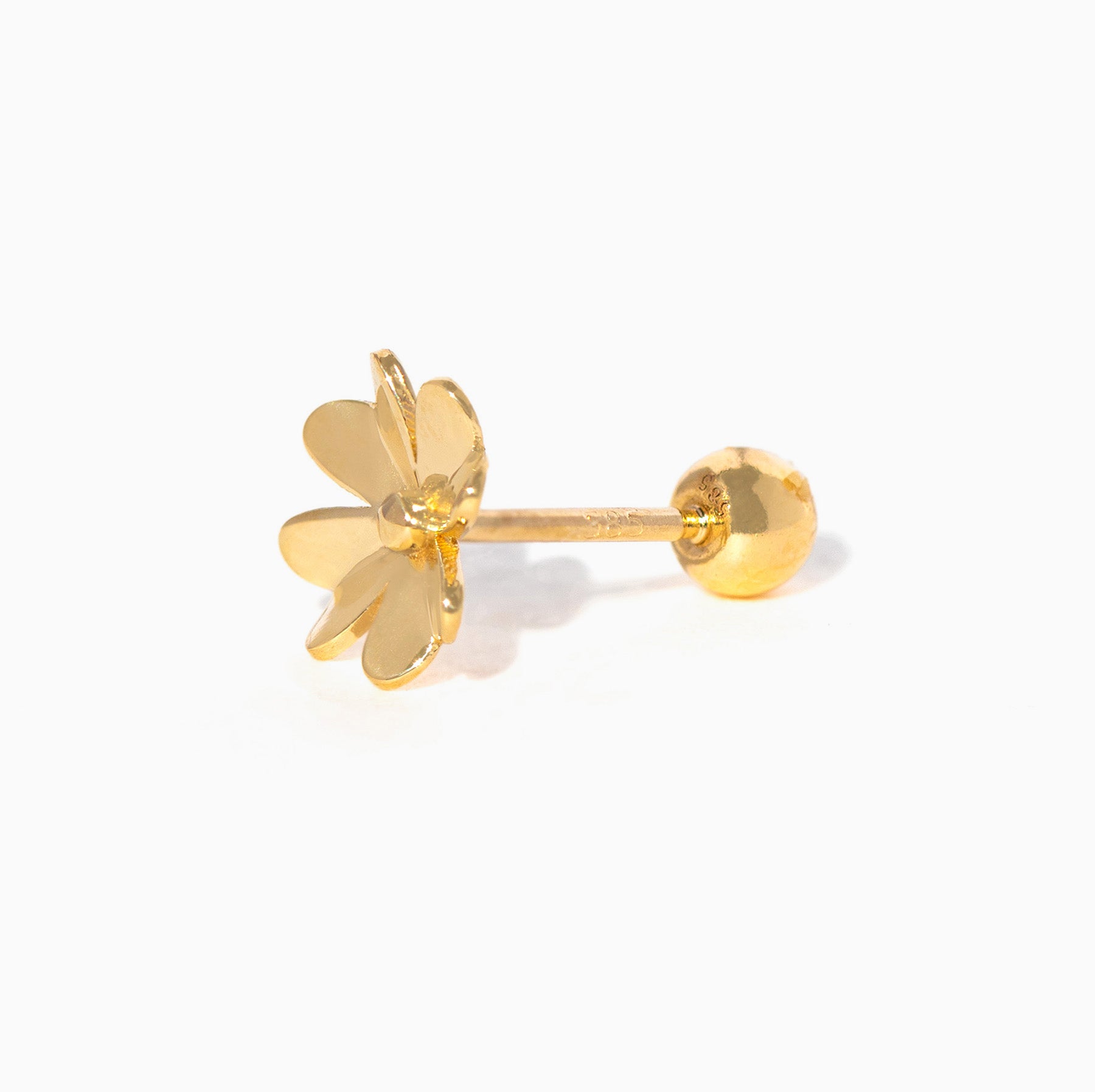 14k Solid Gold Four Leaf Clover Ball Back Stud