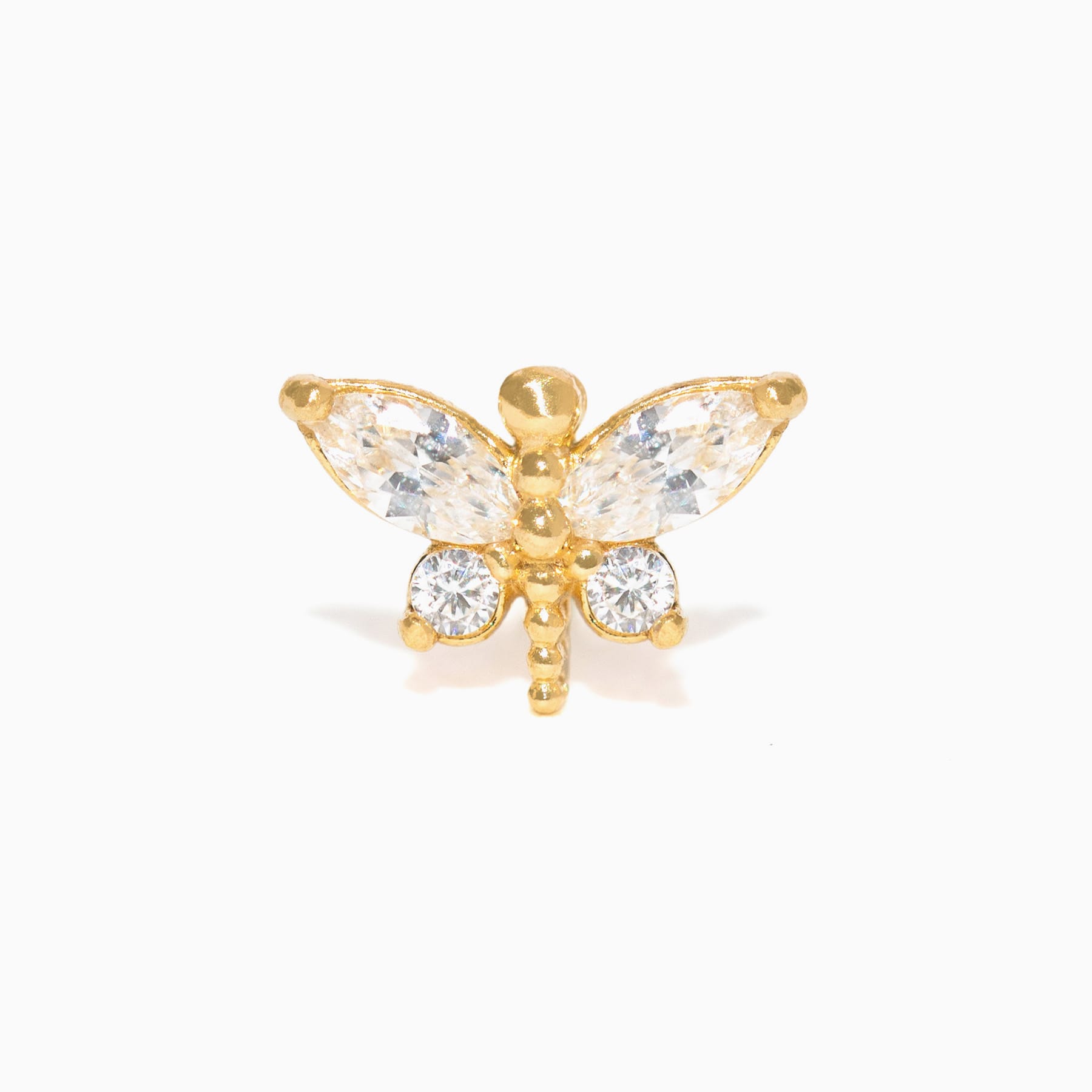 14k Solid Gold Dragonfly Ball Back Stud
