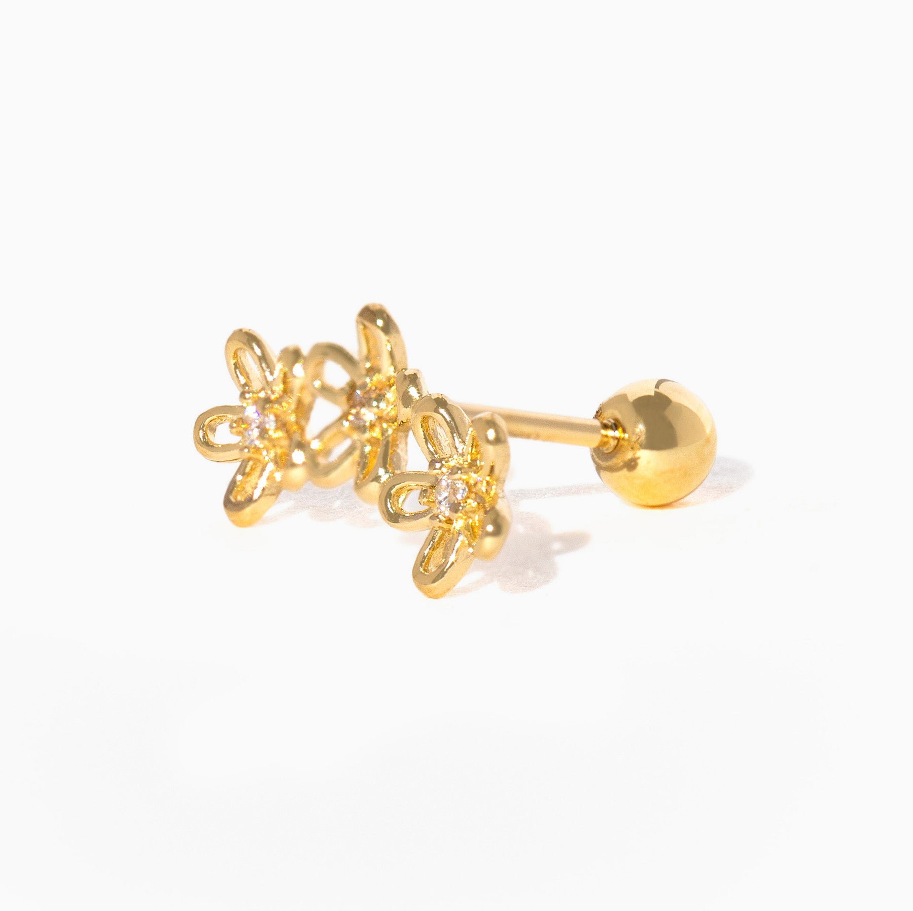14k Solid Gold Flower Field Ball Back Stud