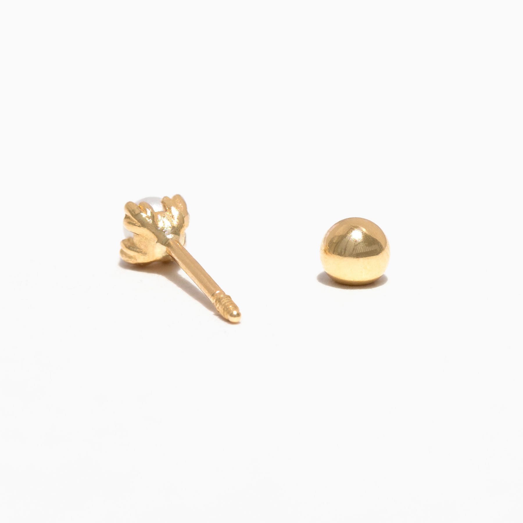 10k Solid Gold Pearl Ball Back Stud
