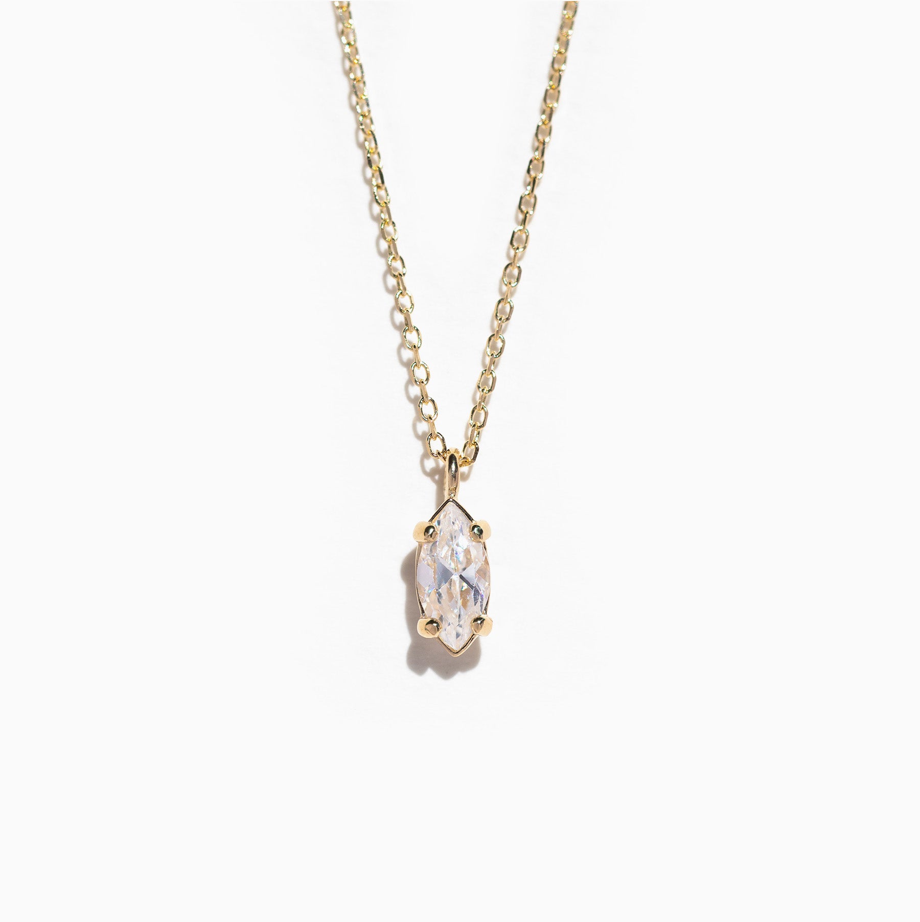 14k Solid Gold Marquise Shimmer Necklace