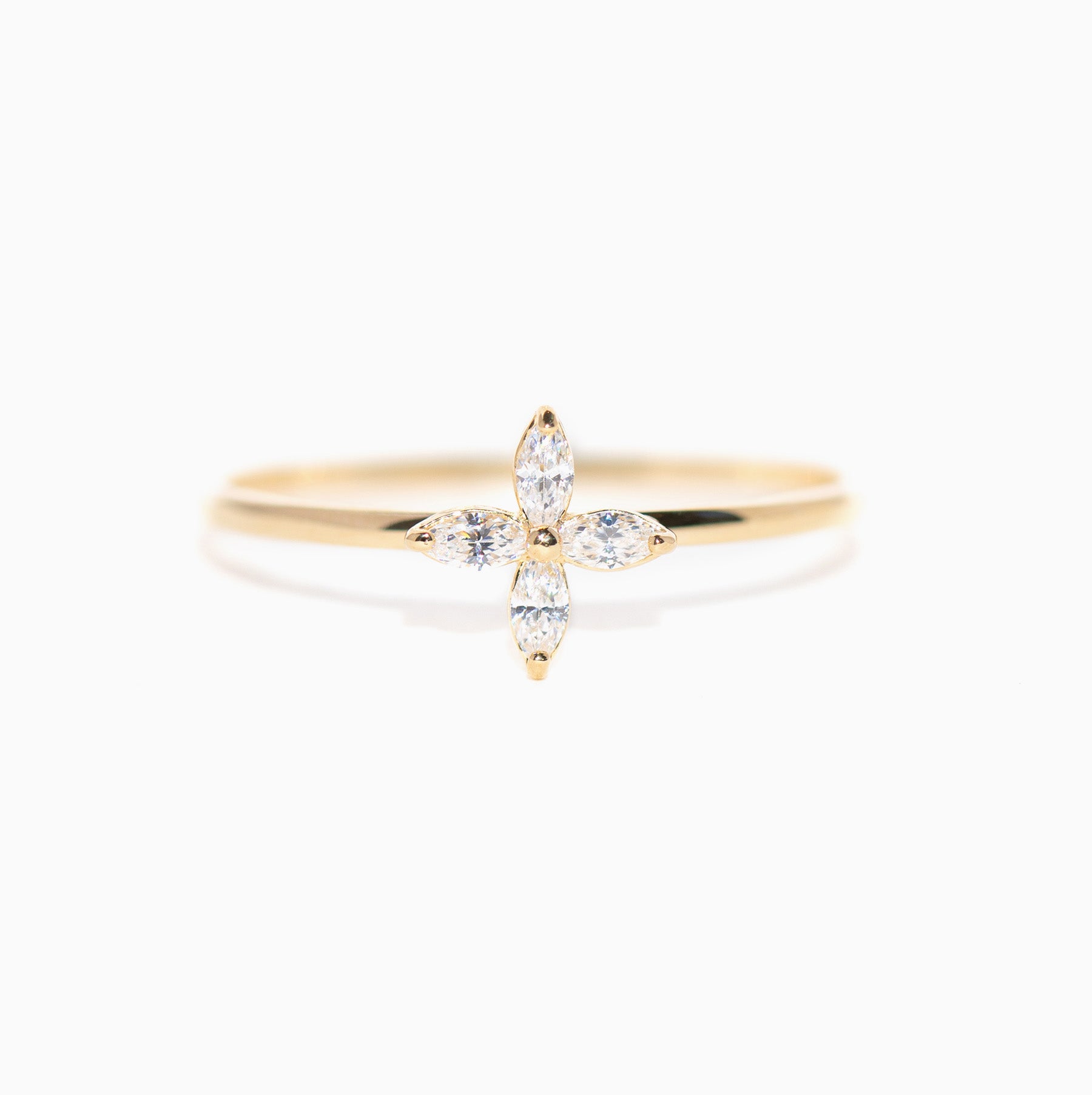 14k Solid Gold Crystal Clear Ring