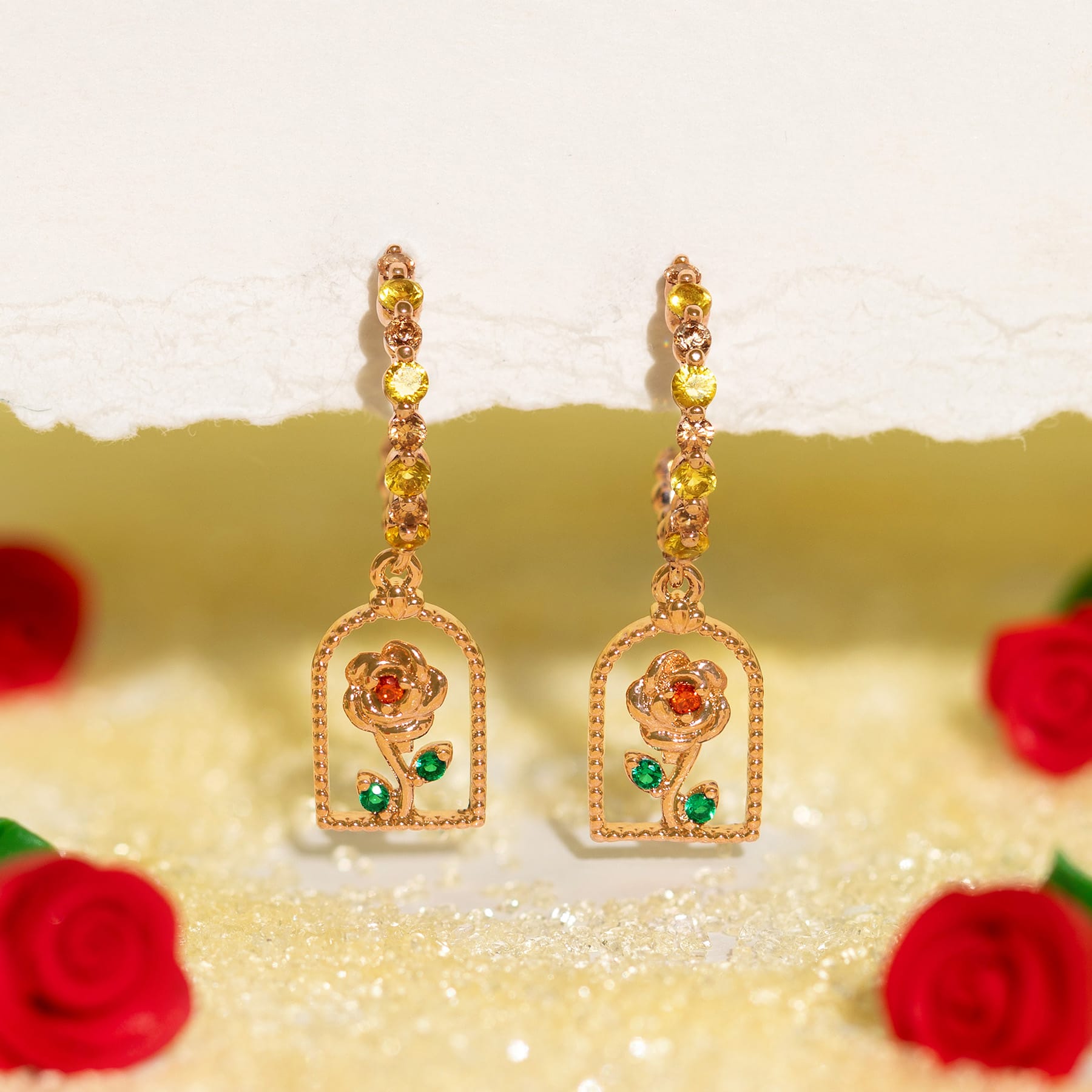 Disney Beauty & The Beast Enchanted Rose Hoops