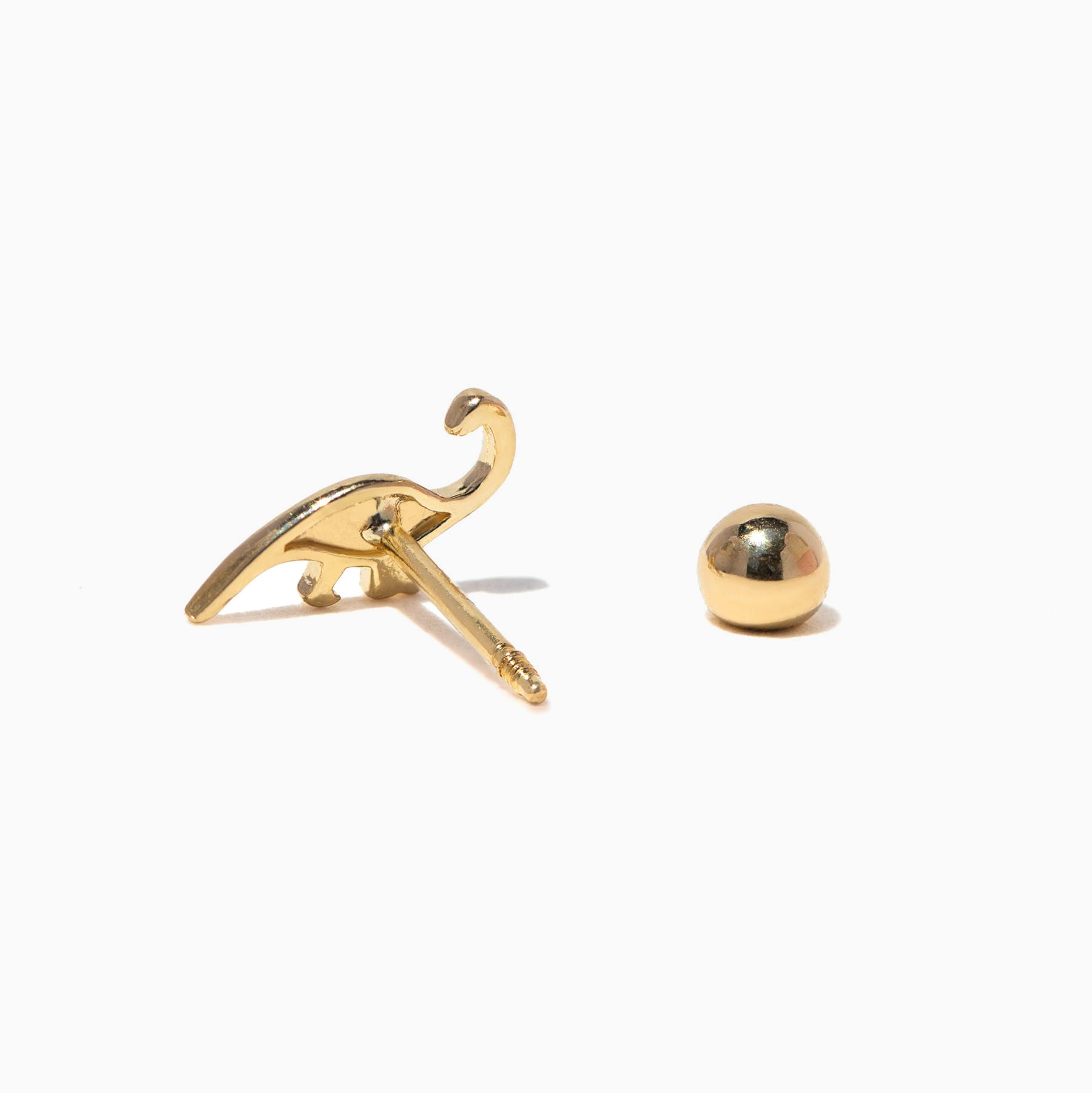 14k Solid Gold Longneck Dinosaur Ball Back Stud