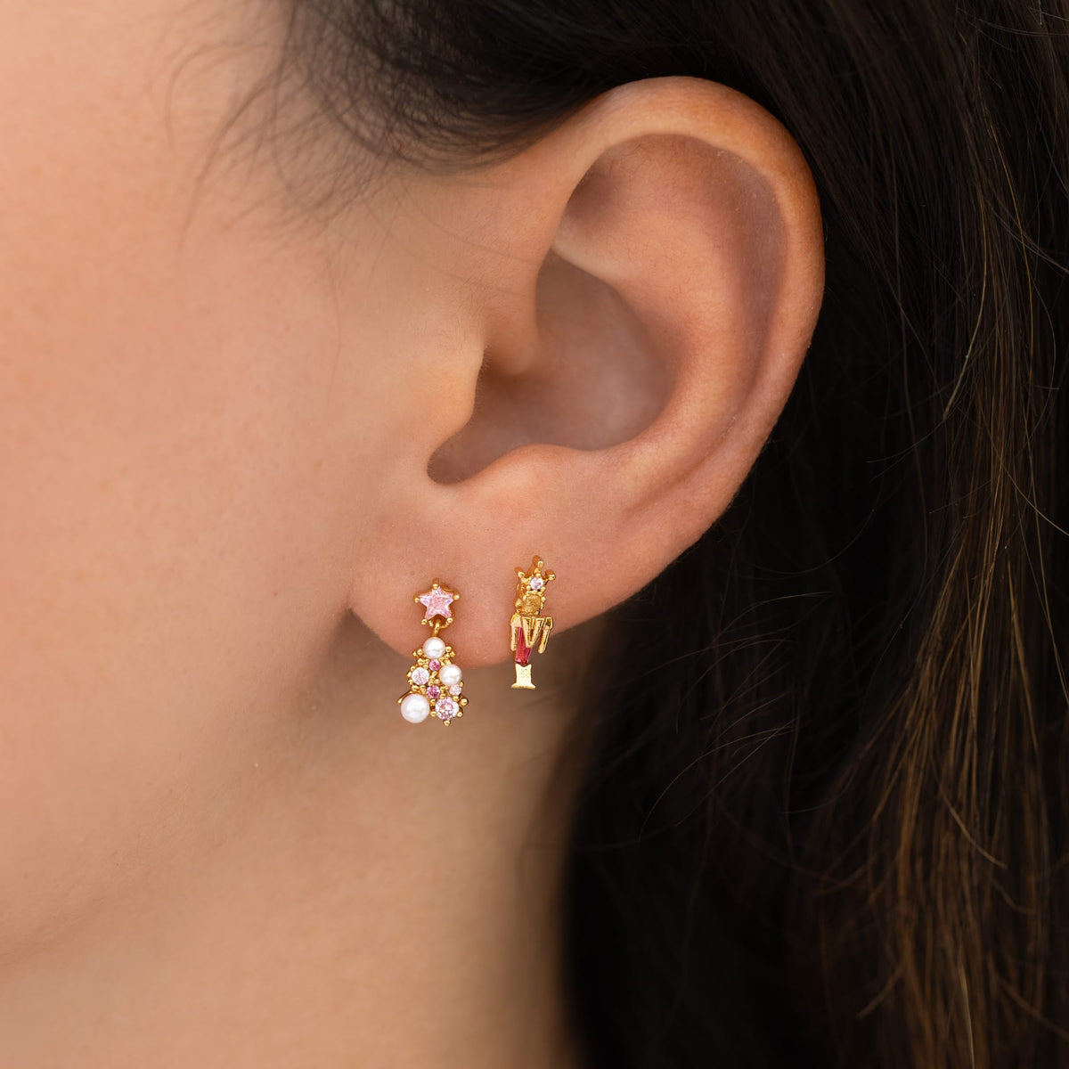 Pink Christmas Stud Set