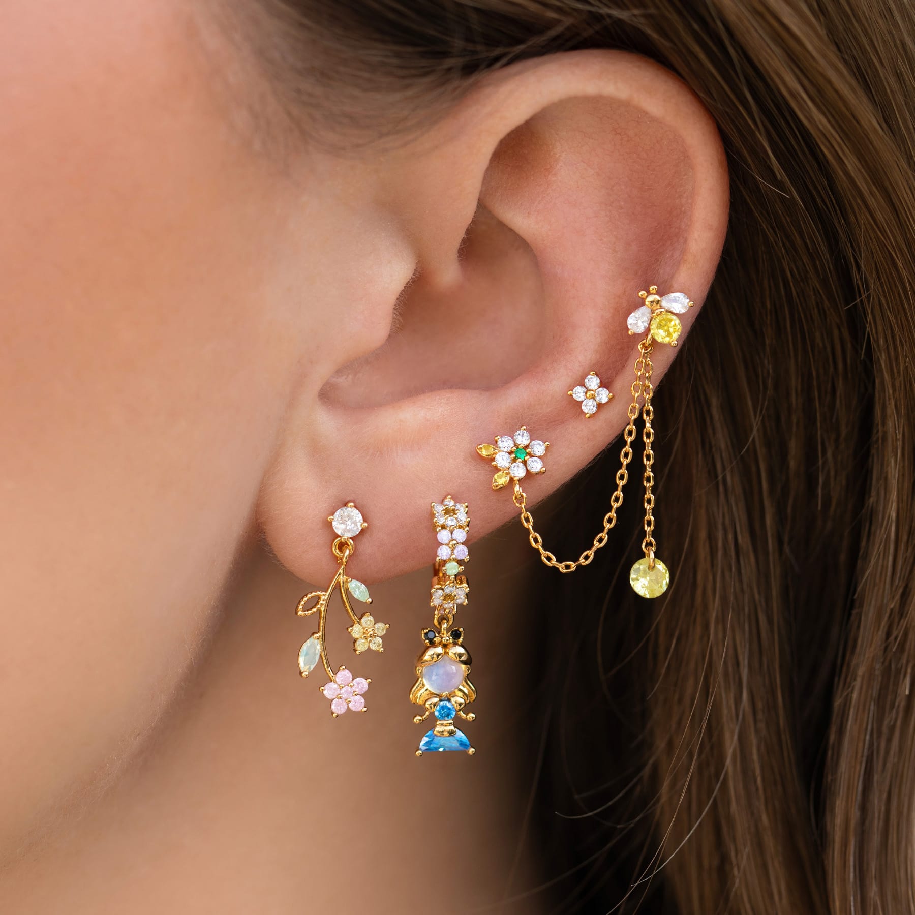 Flower Stem Dangle Earrings