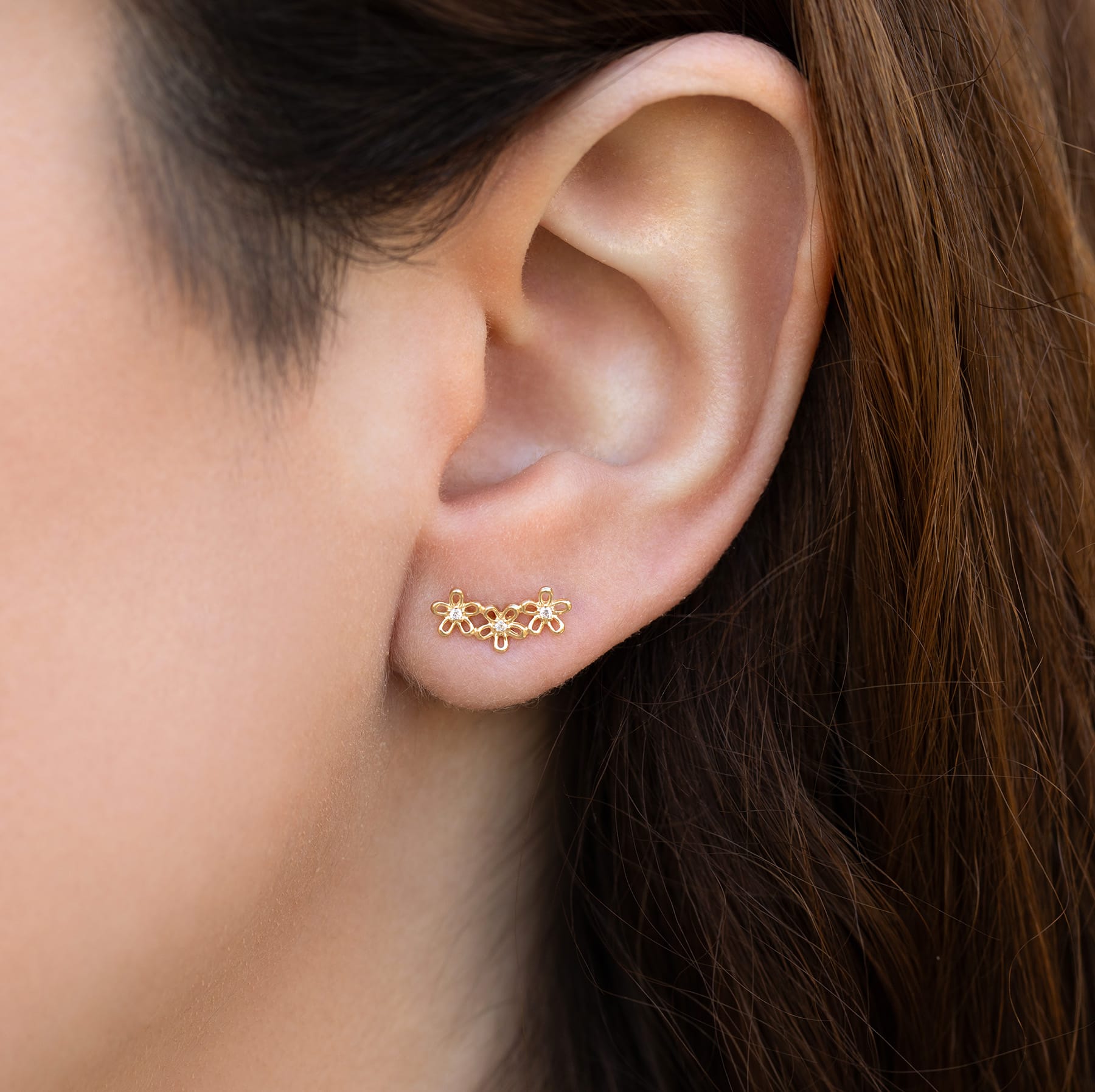 14k Solid Gold Flower Field Ball Back Stud